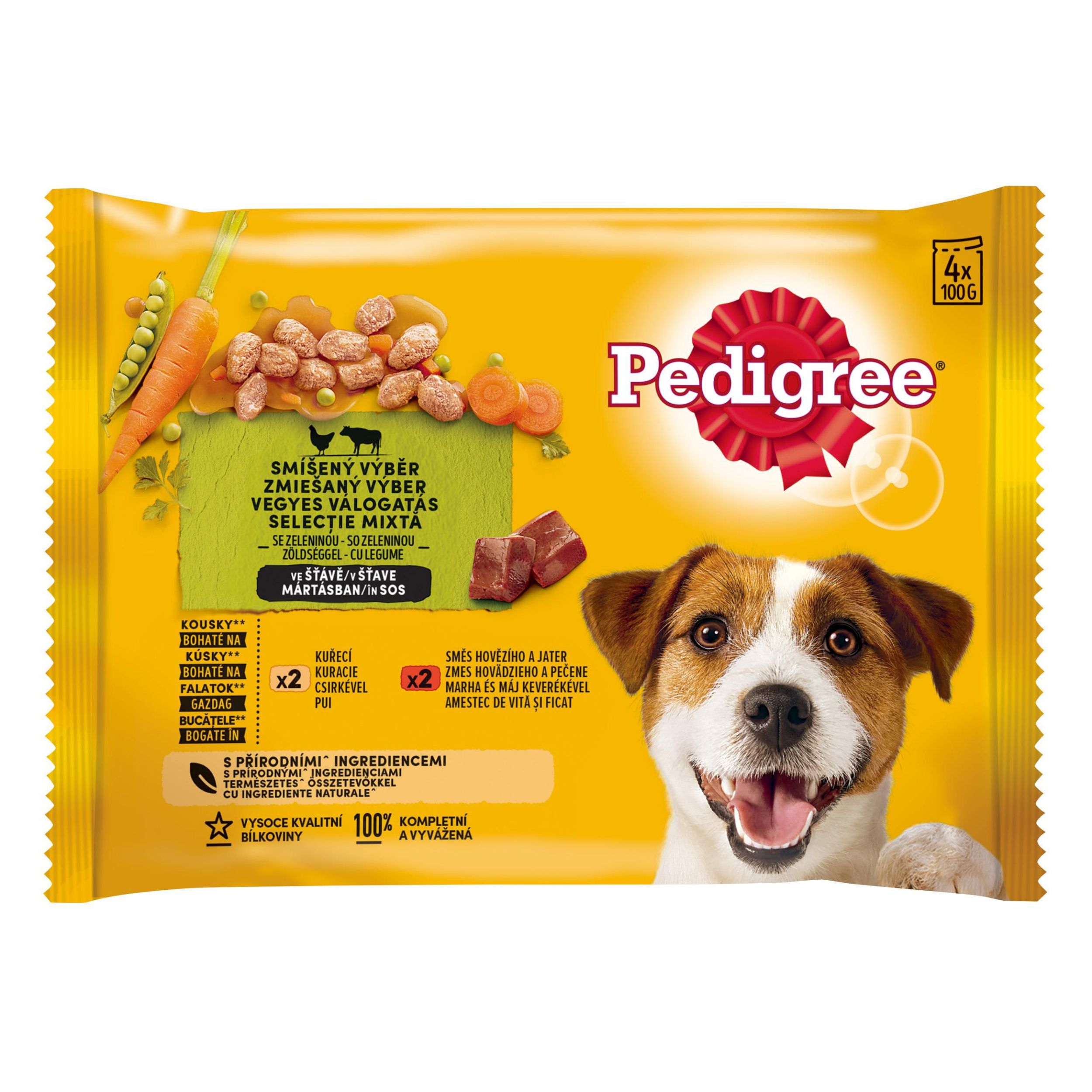 Svět zvířat - Pedigree Vital Protection 100% kompletní výživa ve šťávě kuřecí a hovězí 4x100 g