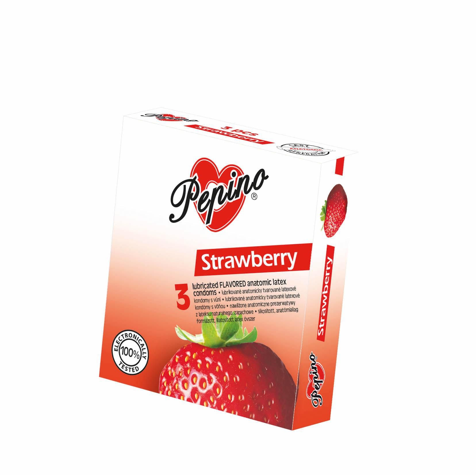 Drogerie a kosmetika - Pepino Strawberry kondomy z přírodního latexu anatomicky tvarované 3 ks