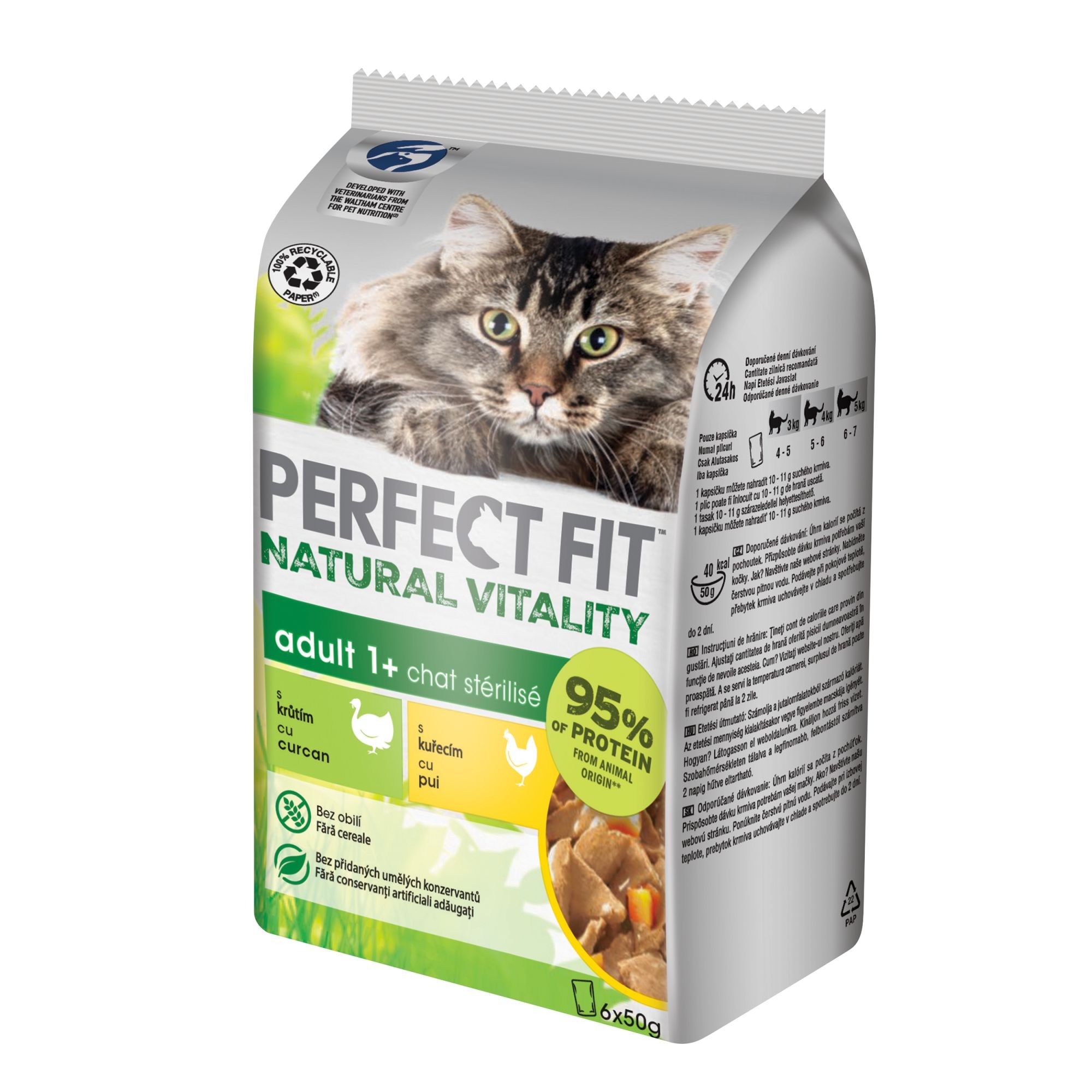 Svět zvířat - Perfect Fit Natural Vitality kapsičky s krůtím a kuřecím pro dospělé kočky 6 x 50g