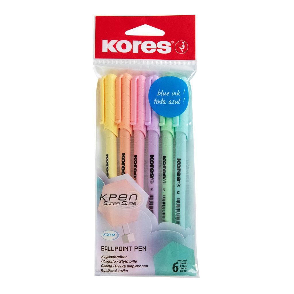 Domácnost a Zahrada - Pero kuličkové jednorázové Kores/mix pastel sada 6ks