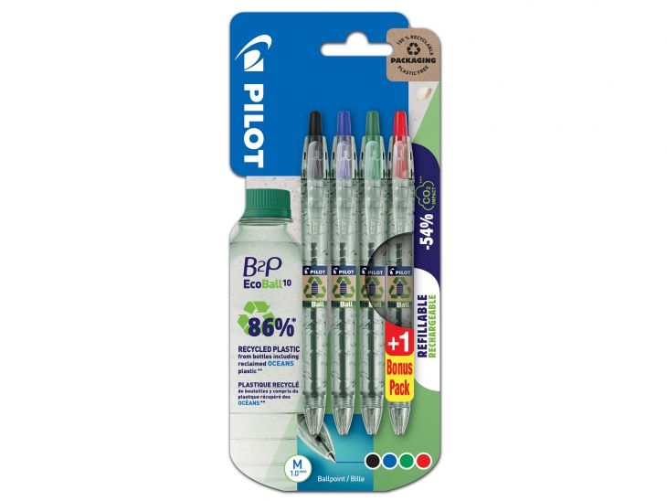 Domácnost a Zahrada - Pilot Ecoball M 1,0mm kuličkové pero, černé, červené, modré, zelené 4ks