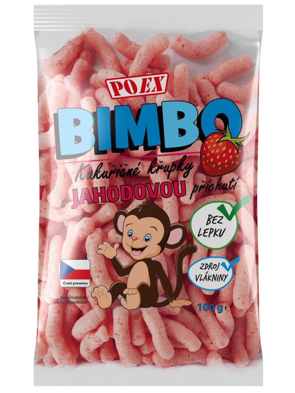 Zdravý svět - Poex Bimbo kukuřičné křupky s jahodovou příchutí bezlepkové 100g