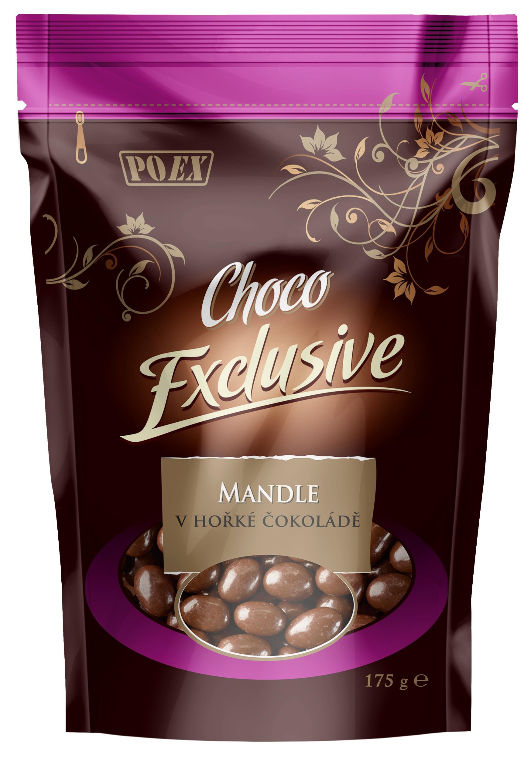Trvanlivé potraviny - Poex Mandle v hořké čokoládě 175 g