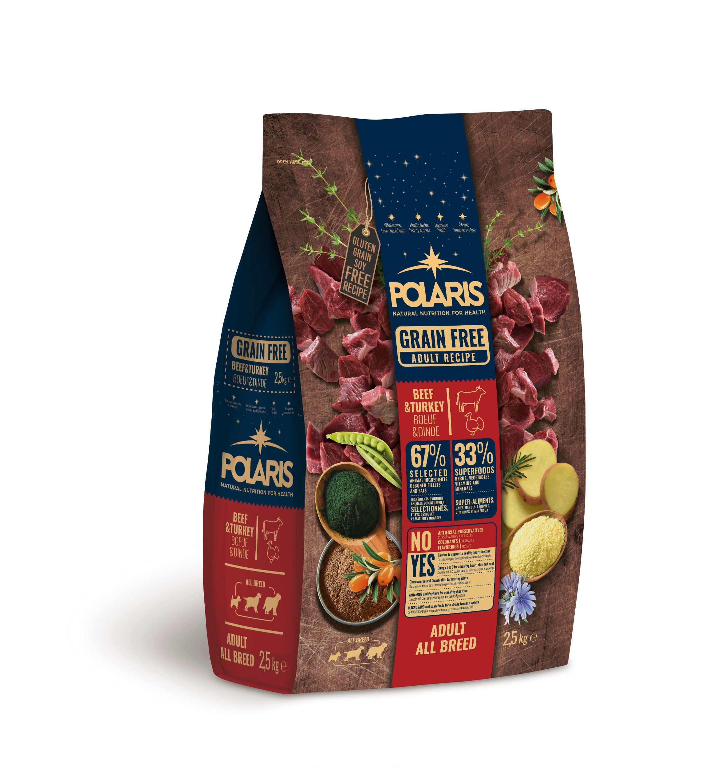 Svět zvířat - Polaris bezobilné granule s čerstvým masem Adult s hovězím a krůtím 2,5kg