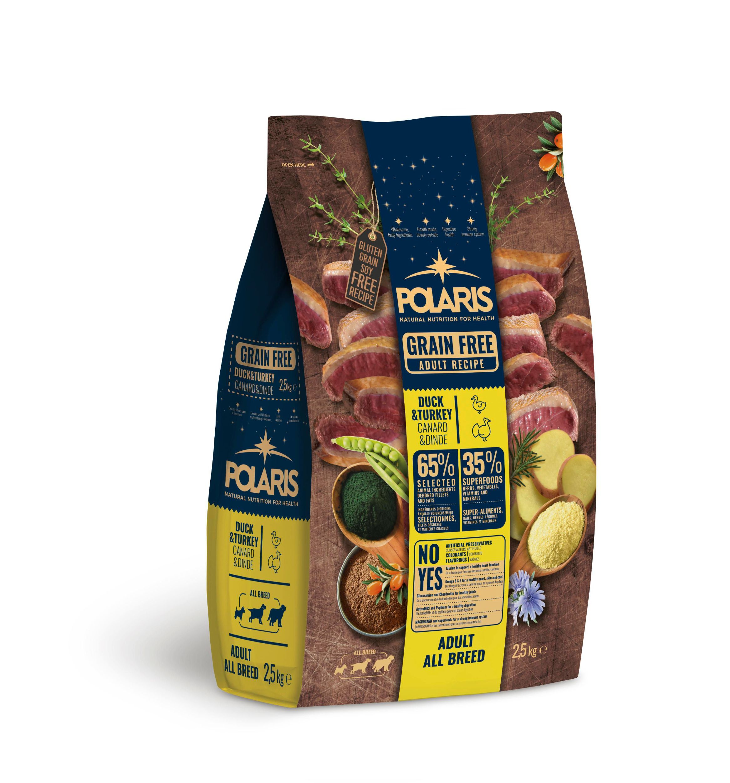 Svět zvířat - Polaris bezobilné granule s čerstvým masem Adult s kachním a krůtím 2,5kg
