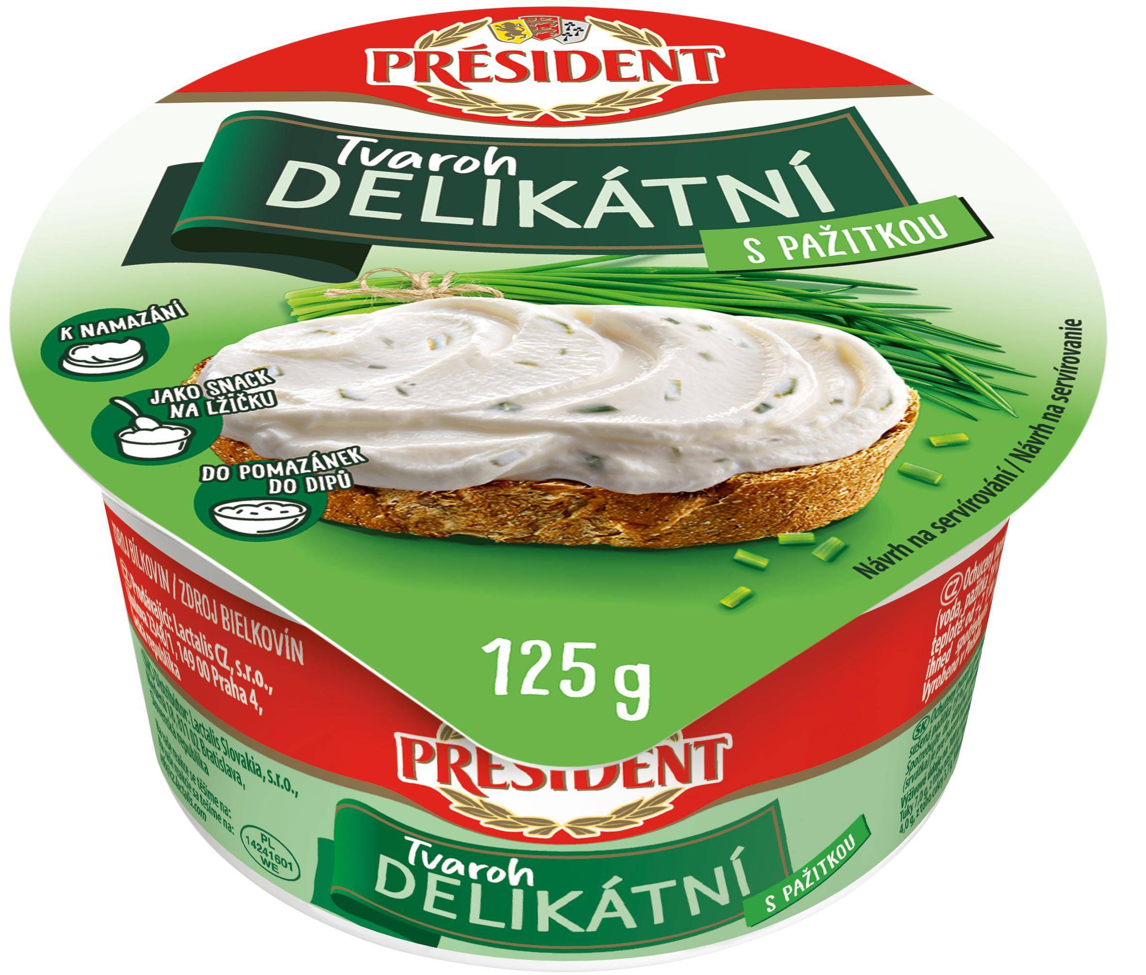 Mléčné a chlazené - Président Delikátní Tvaroh natur/ pažitka 125g