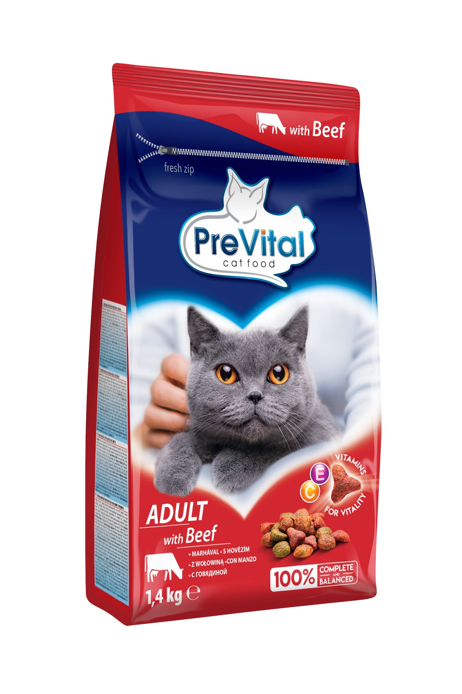Svět zvířat - PreVital Kompletní krmivo pro dospělé kočky s hovězím 1,4kg