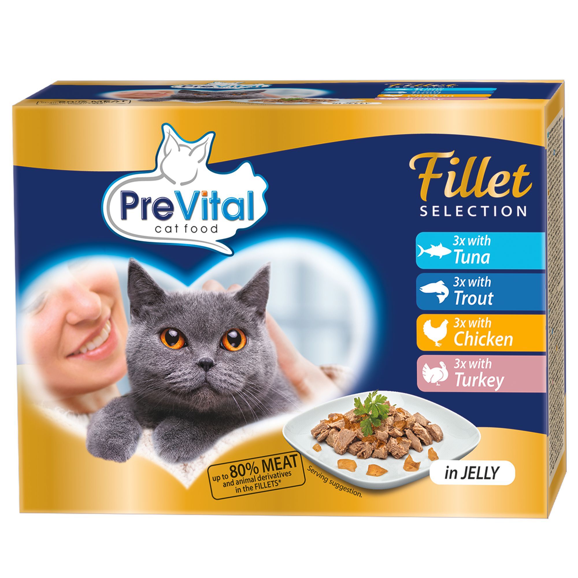 Svět zvířat - PreVital Naturel Kompletní krmivo pro dospělé kočky kuře-krůta-pstruh-tuňák 12x85 g
