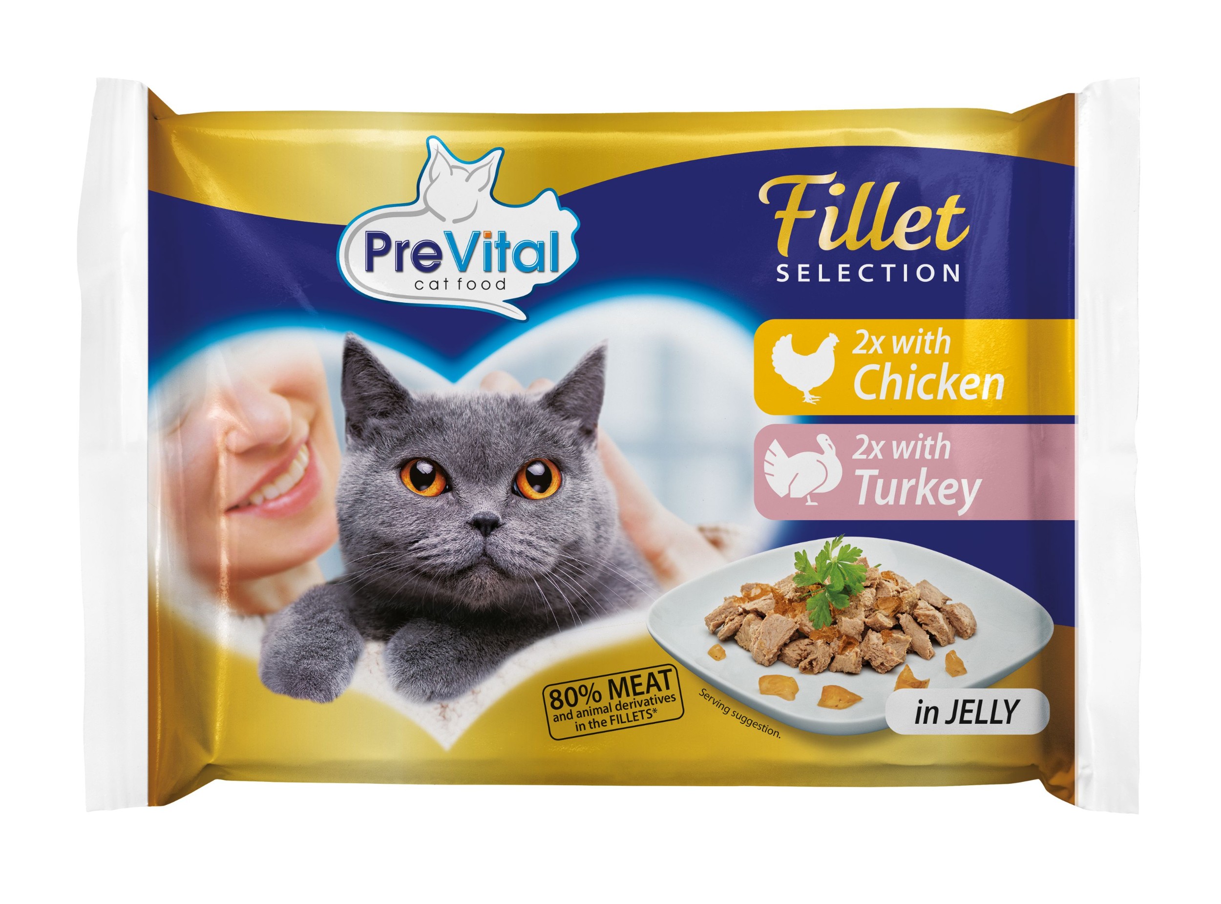 Svět zvířat - PreVital Naturel Kompletní krmivo pro dospělé kočky kuřecí a krůtí 4x85 g