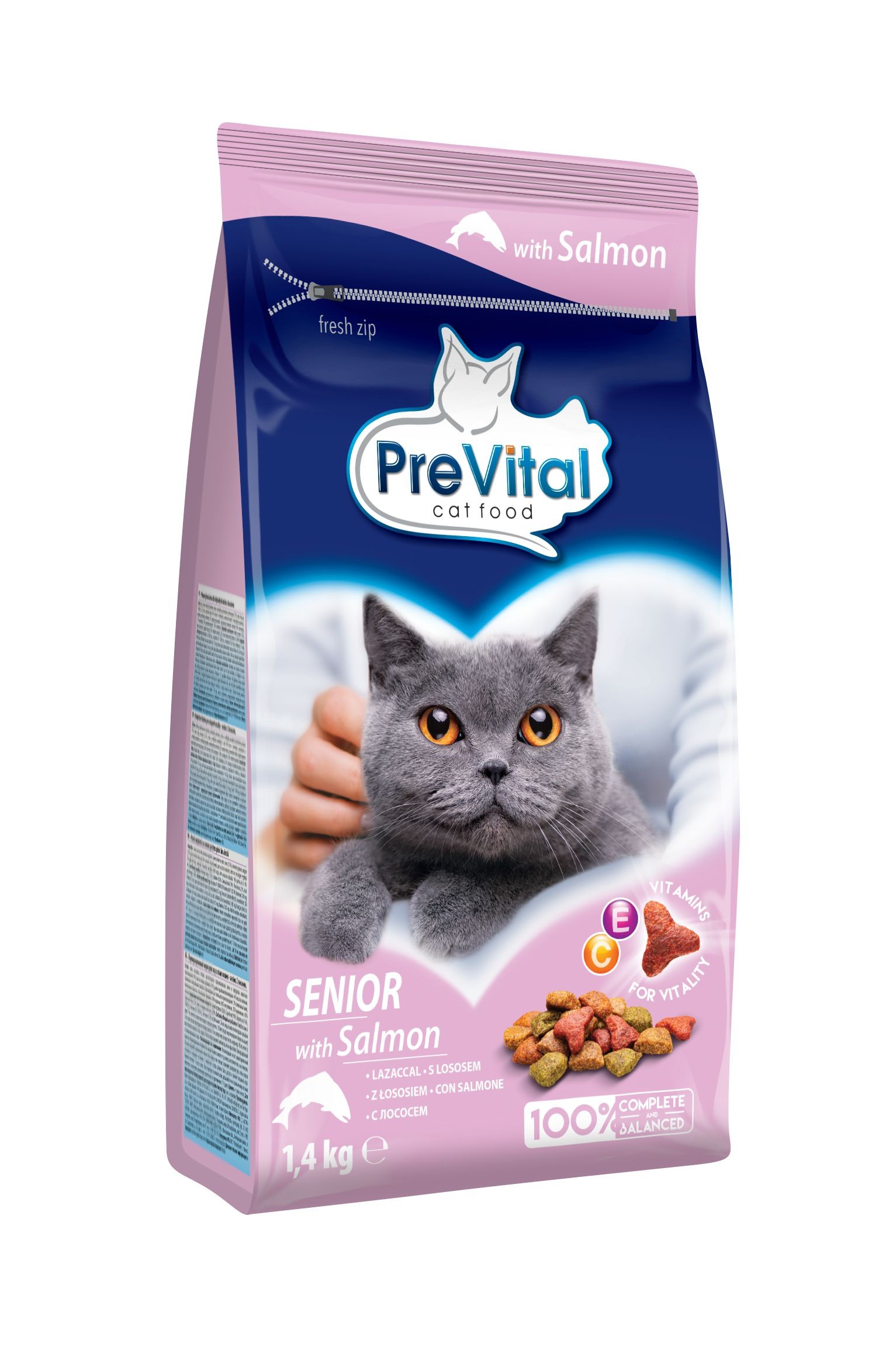 Svět zvířat - PreVital Senior kompletní krmivo pro dospělé kočky s lososem 1,4kg