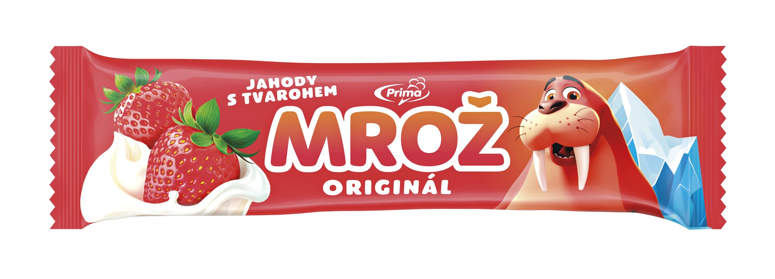 Mražené potraviny - Prima Mrož Jahodový s tvarohem v kakaové polevě 45 ml