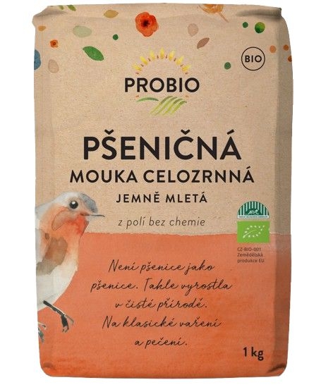 Trvanlivé potraviny - Probio Mouka pšeničná BIO celozrnná jemně mletá 1 kg