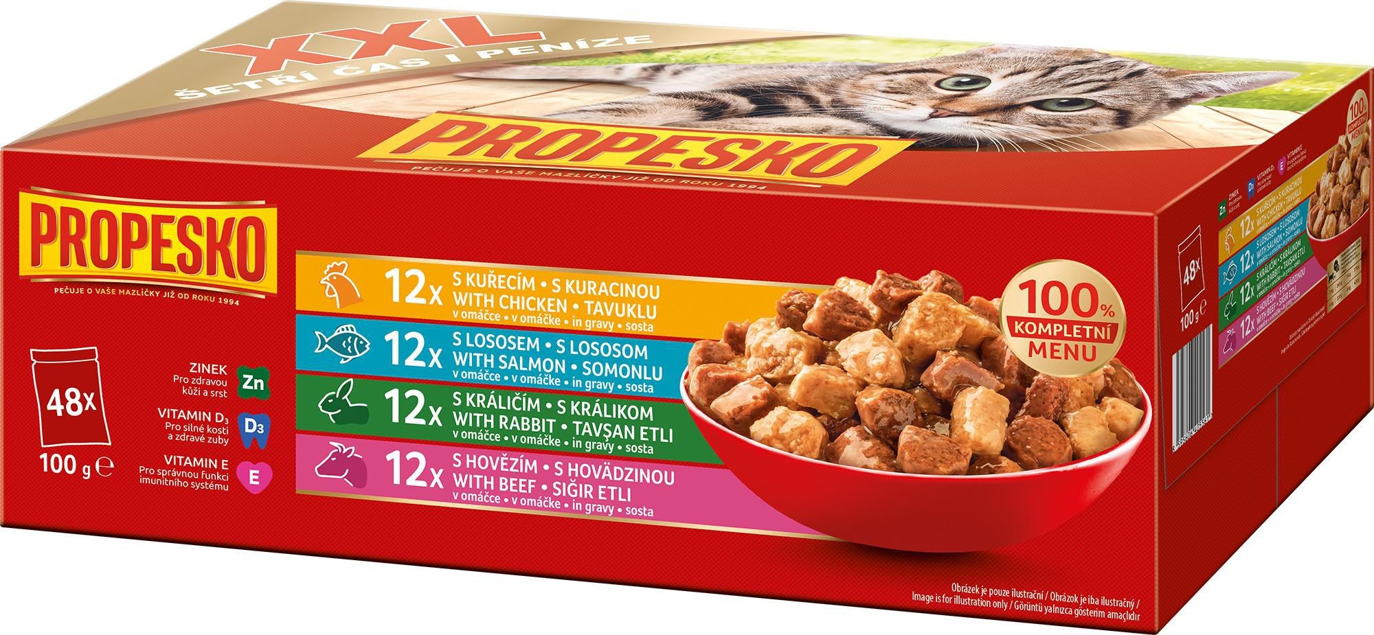 Svět zvířat - Propesko kapsa kočka XXL mix masa a ryby 48x100g
