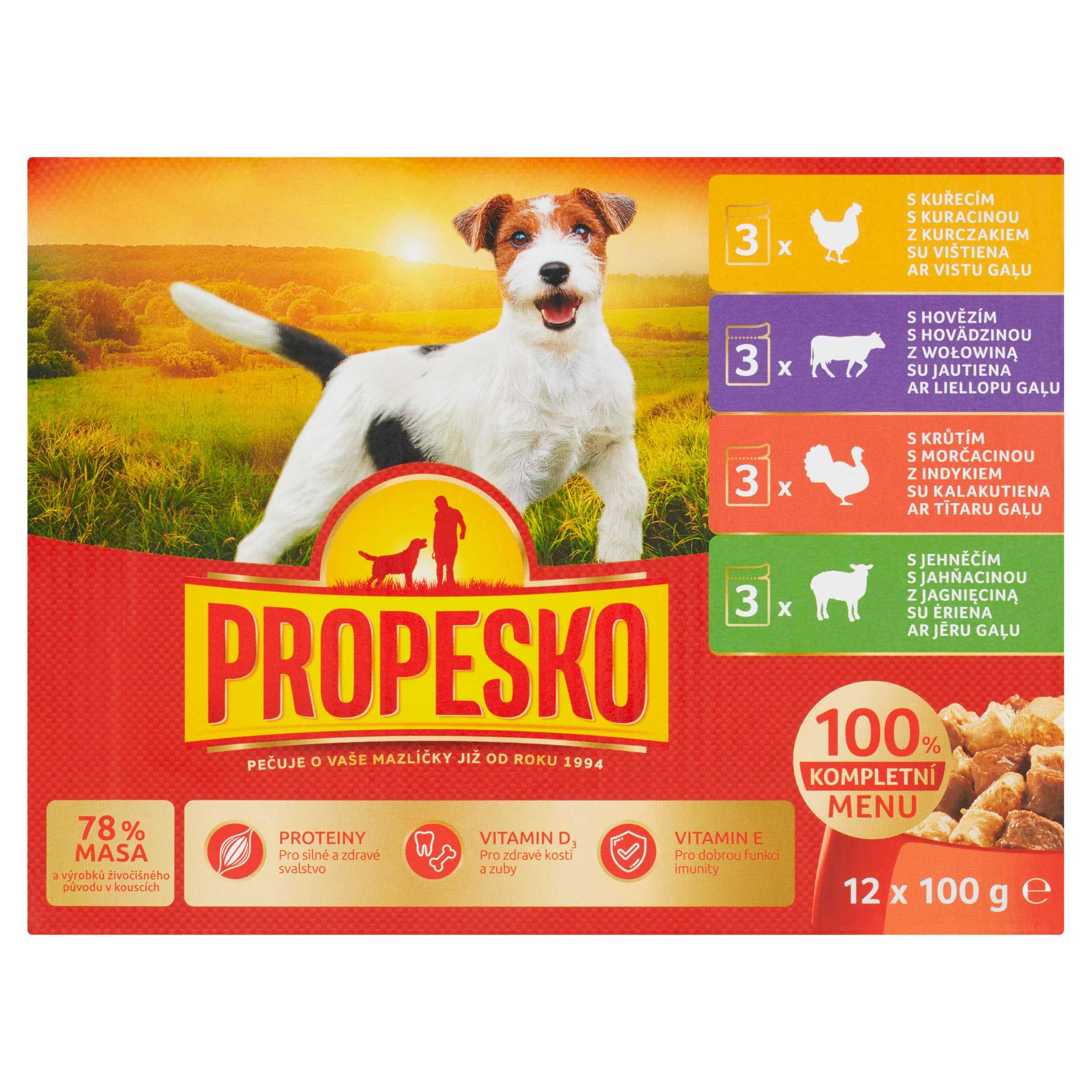 Svět zvířat - Propesko Kompletní krmivo pro dospělé psy všech plemen 12x 100 g