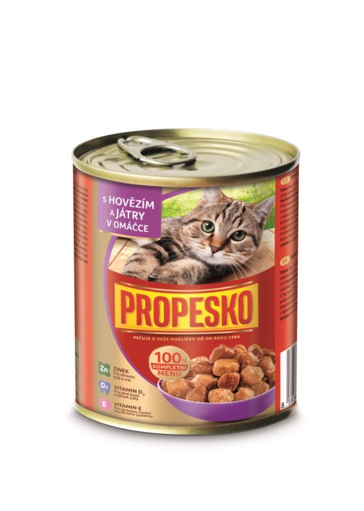 Svět zvířat - Propesko kousky kočka hovězí, játra v omáčce 830 g