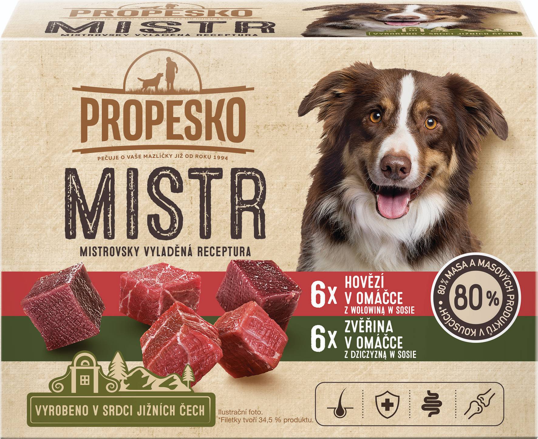 Svět zvířat - Propesko Mistr filetky s hovězím v omáčce a zvěřinou v omáčce 12 x 85 g