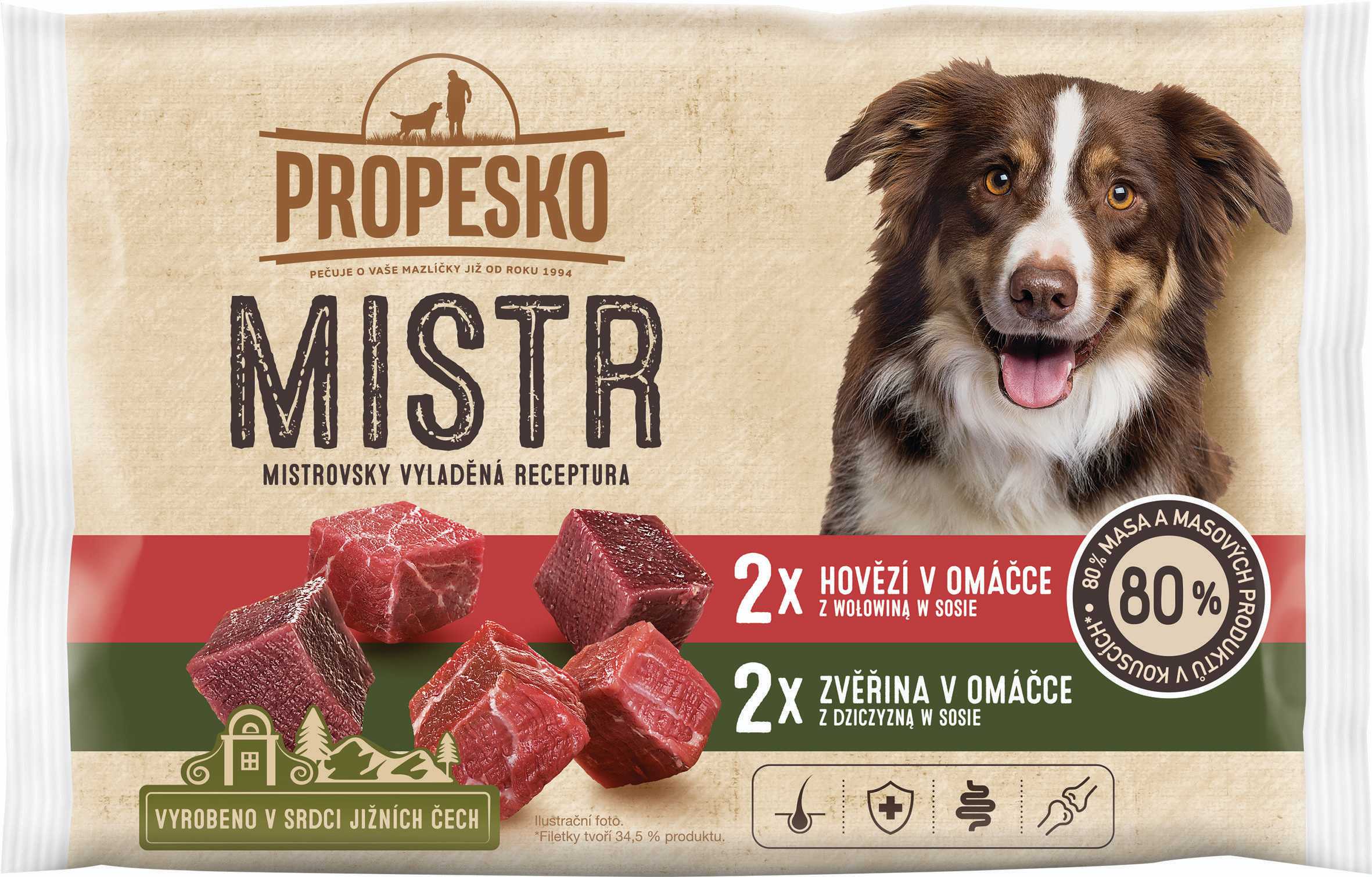 Svět zvířat - Propesko Mistr filetky s hovězím v omáčce, s zvěřinou v omáčce 4 x 85 g