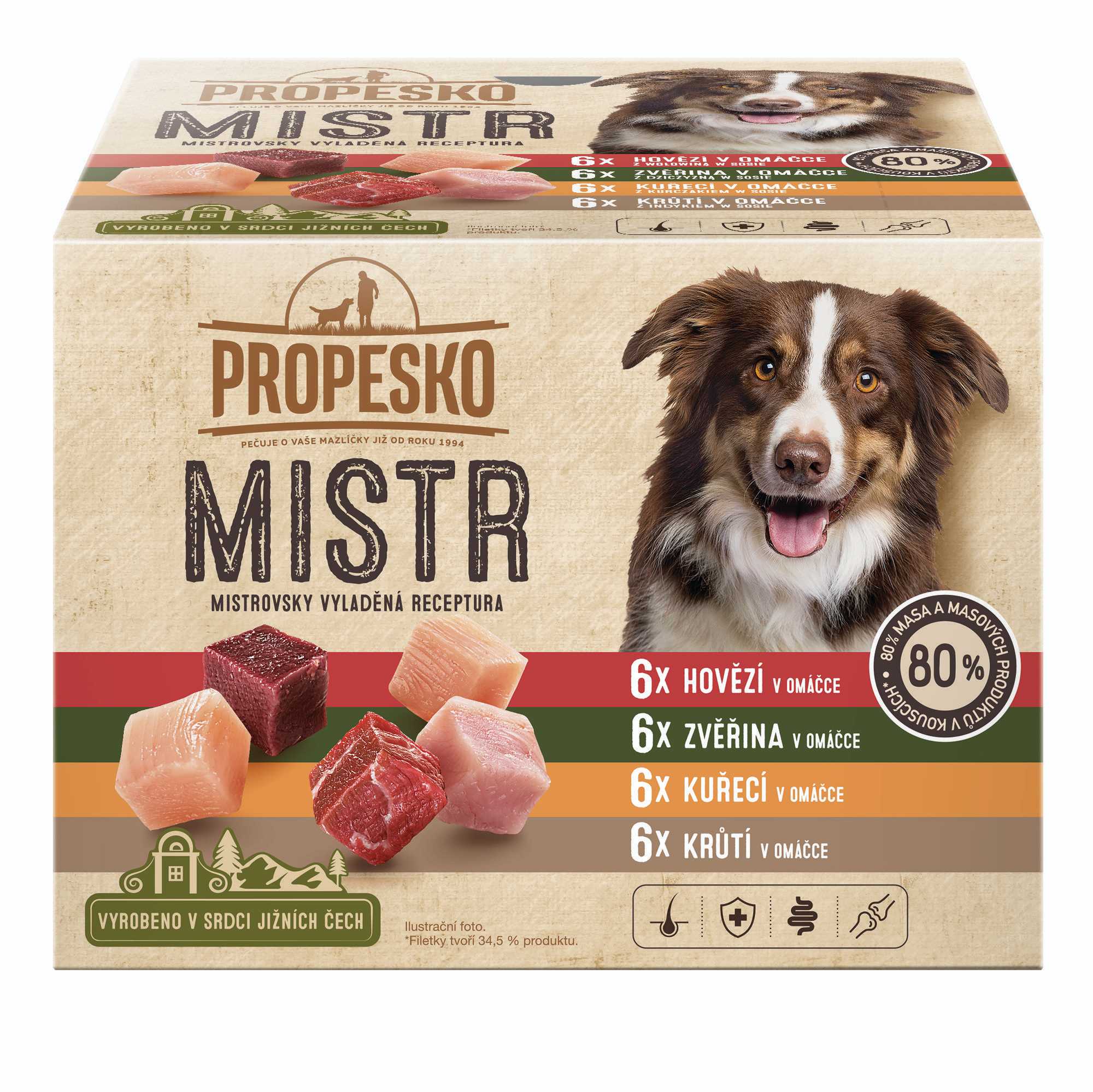 Svět zvířat - Propesko Mistr filetky s hovězím, zvěřinou, kuřecím a krůtím v omáčce 24 x 85 g