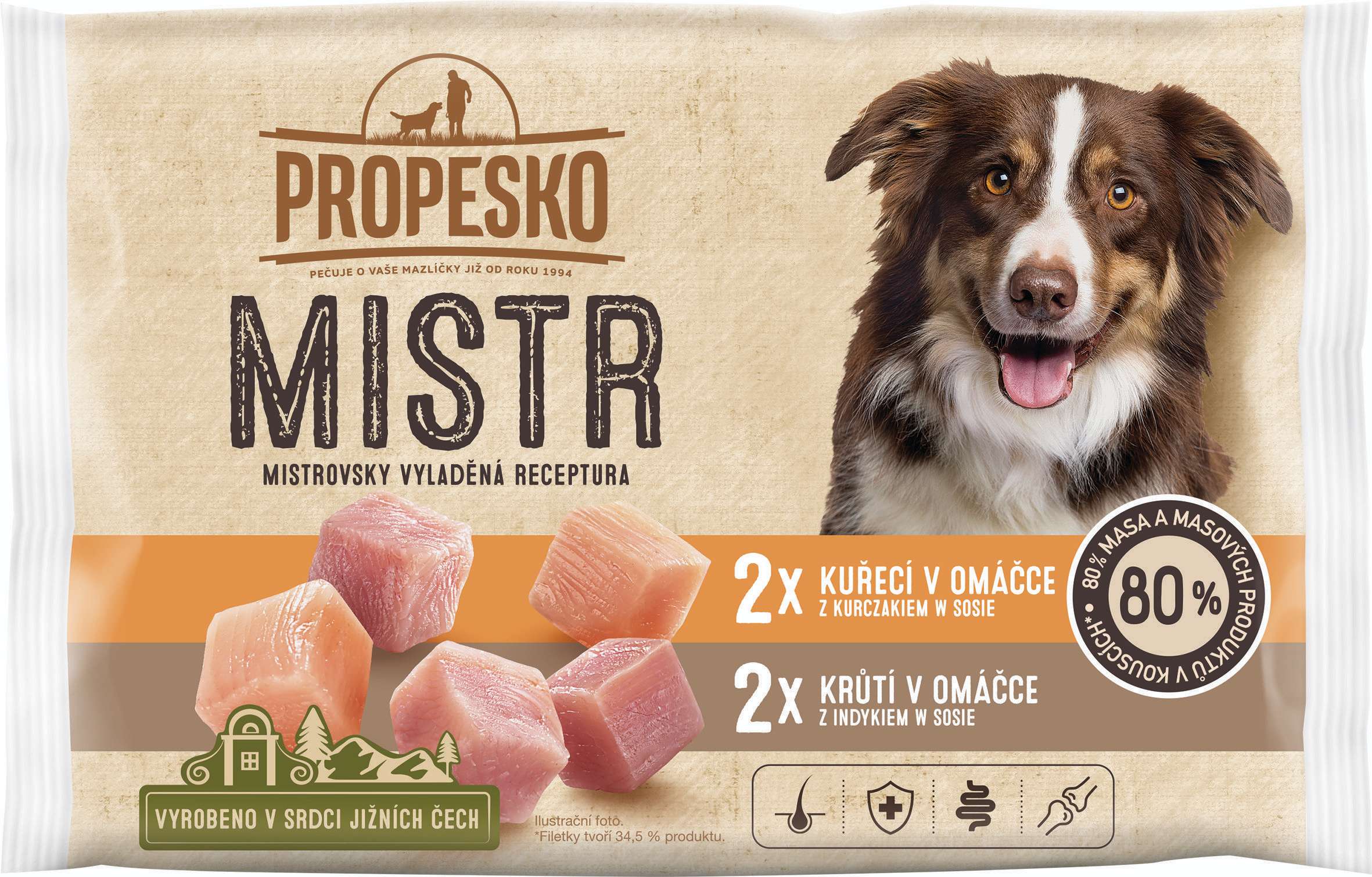 Svět zvířat - Propesko Mistr filetky s kuřecím v omáčce, s krůtím v omáčce 4 x 85 g