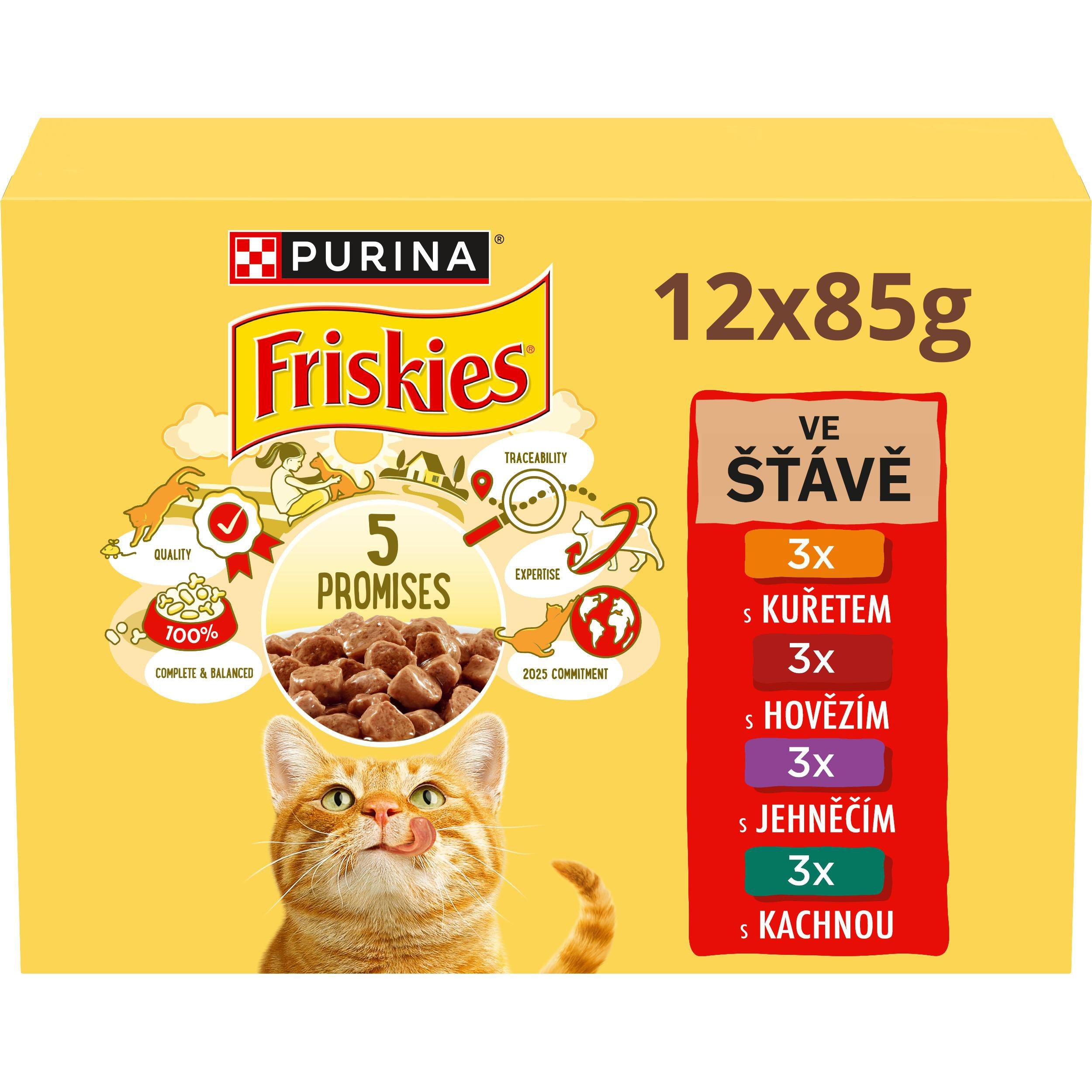 Svět zvířat - Purina Friskies Multibalení s kuřetem, s hovězím, s jehněčím a s kachnou ve šťávě 12 x 85g