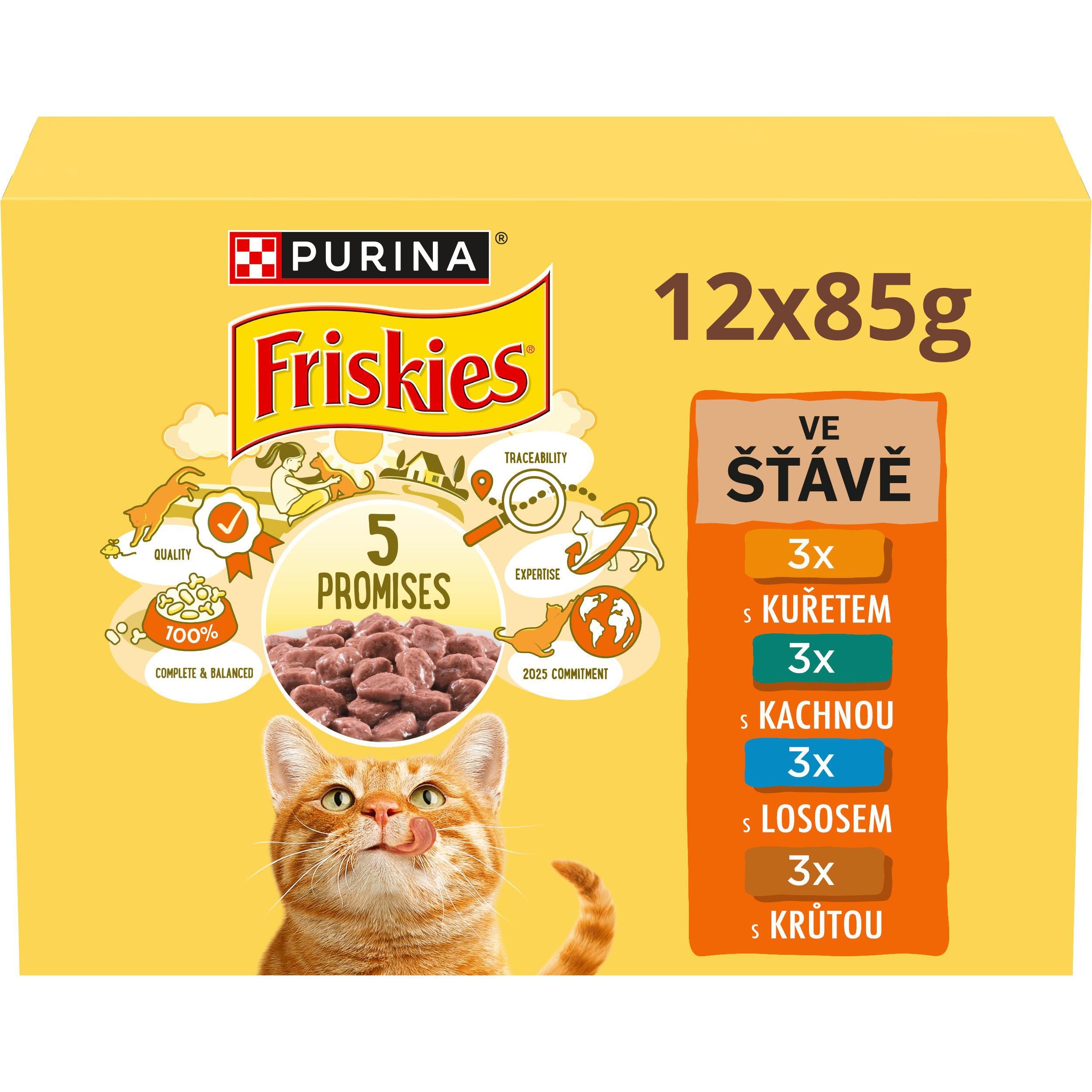 Svět zvířat - Purina Friskies Multibalení s kuřetem, s lososem, s kachnou a s krůtou ve šťávě 12 x 85 g