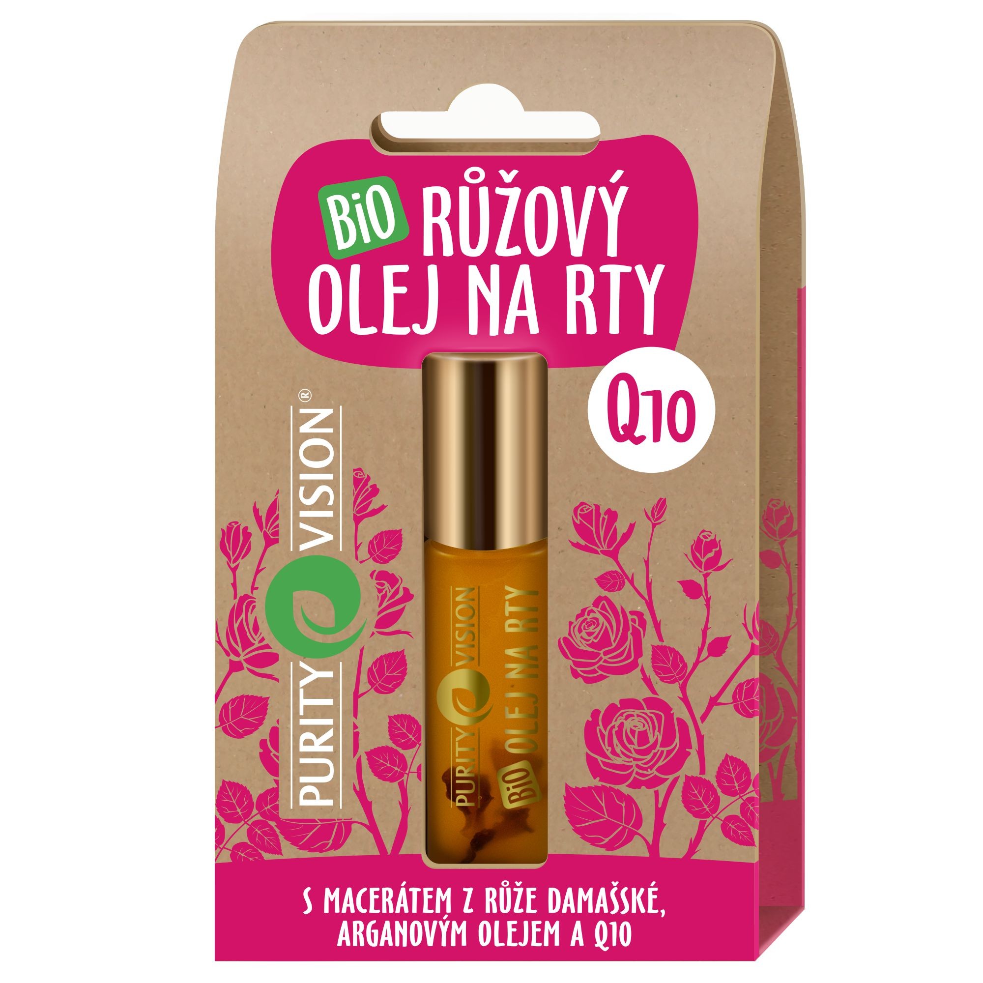 Drogerie a kosmetika - Purity Vision Bio Růžový olej na rty s Q10