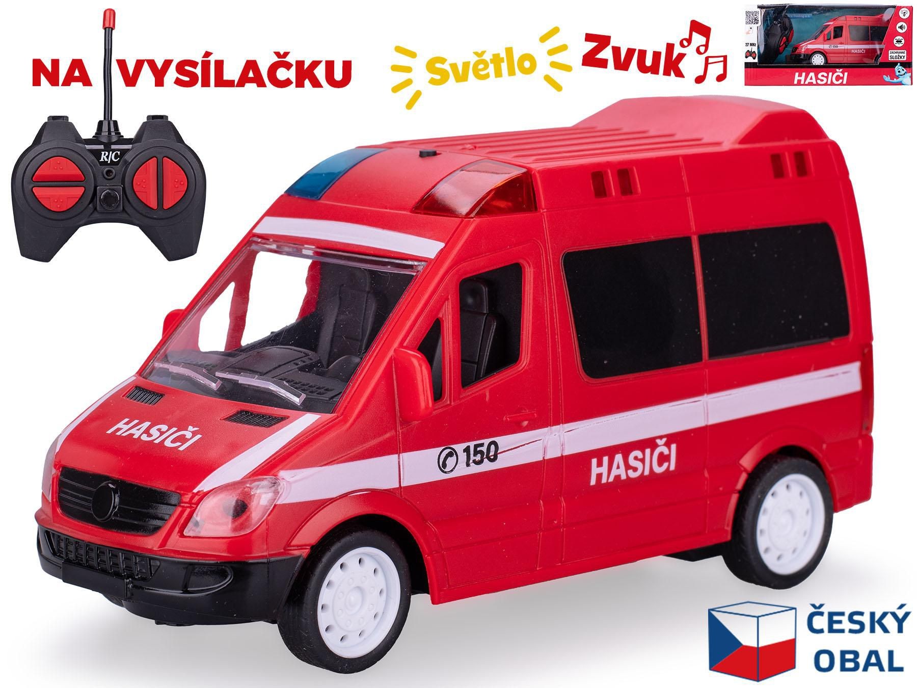 Svět dětí - R/C auto hasiči CZ 17cm 27MHz plná funkce na baterie se světlem a zvukem v krabičce