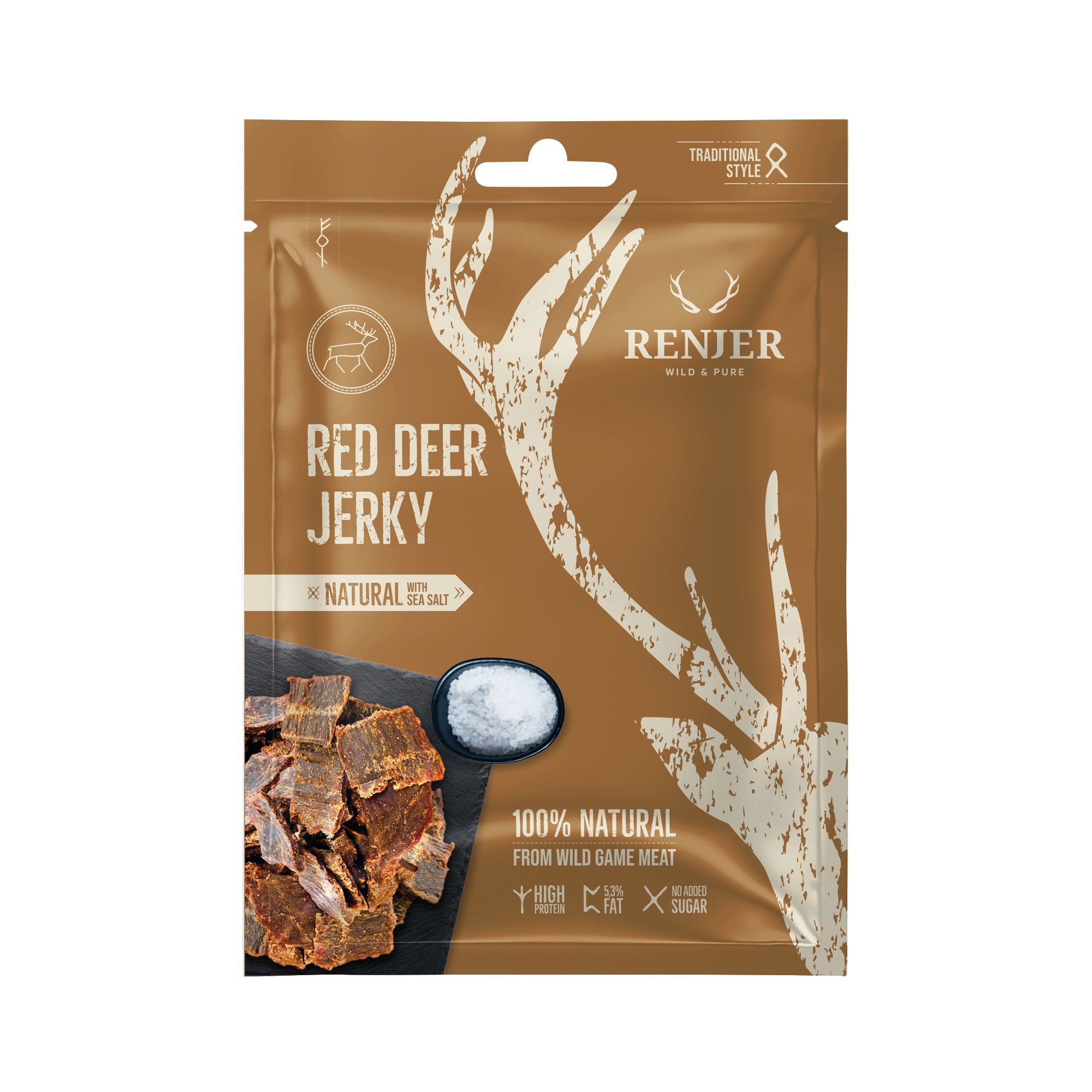 Trvanlivé potraviny - Renjer Red Deer Jerky Sea Salt 25g