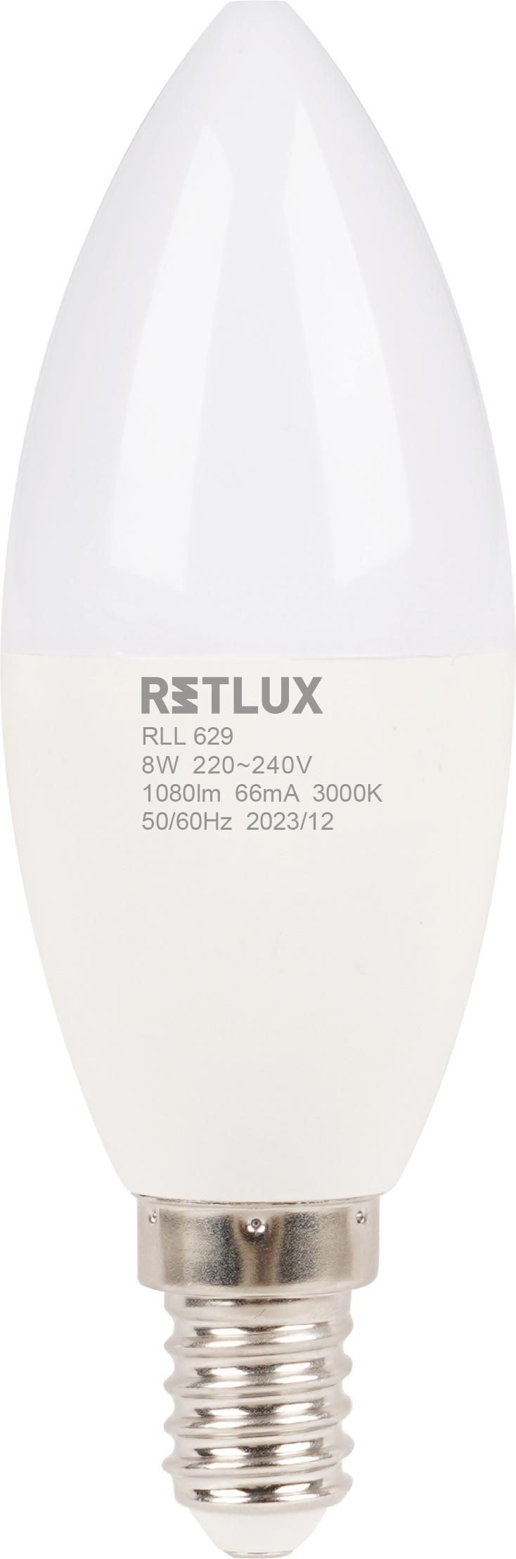 Elektro - Retlux LED žárovka 8W C37 E14 WW