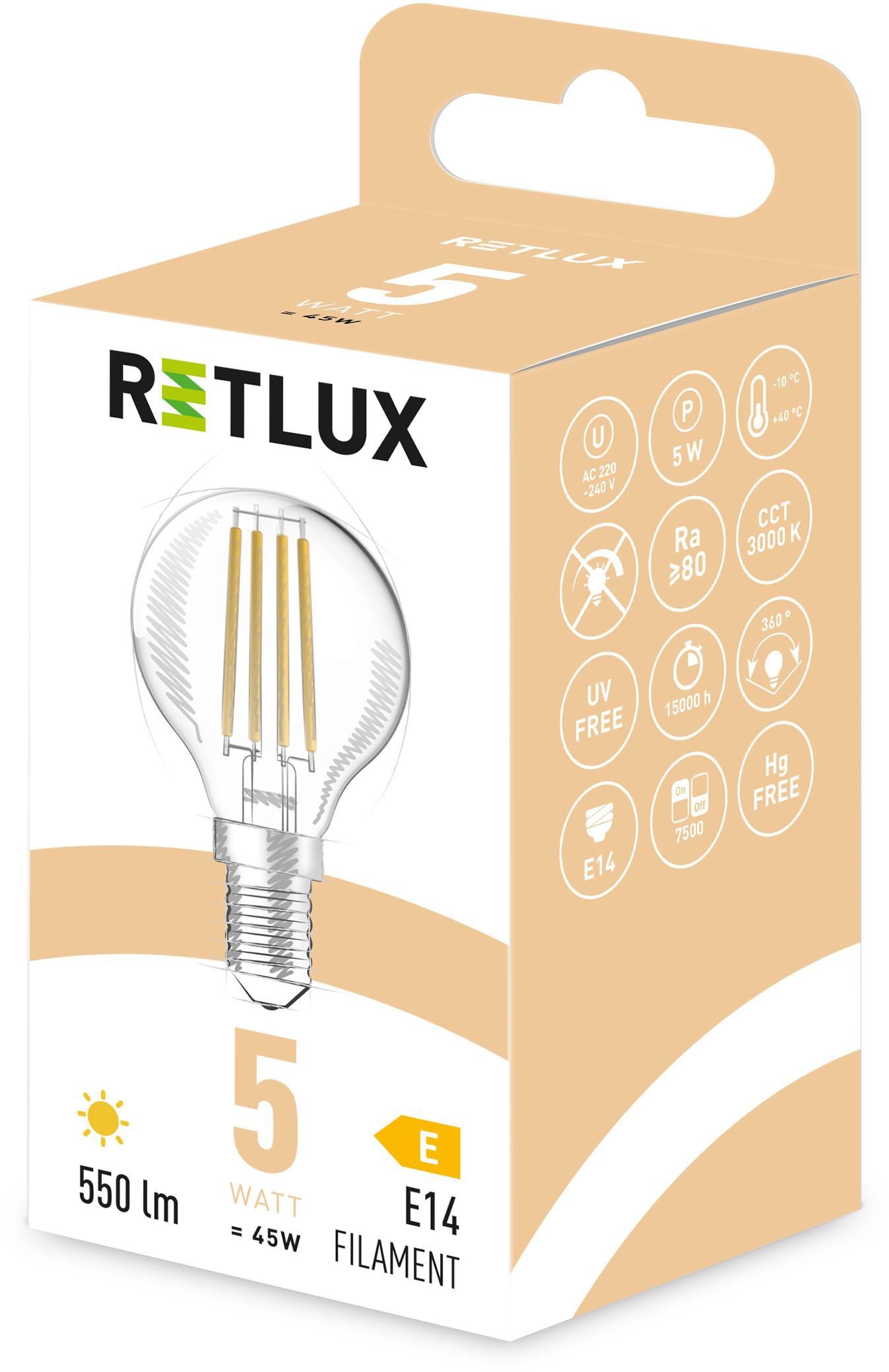 Elektro - Retlux Led žárovka E14 5W RFL401 G45
