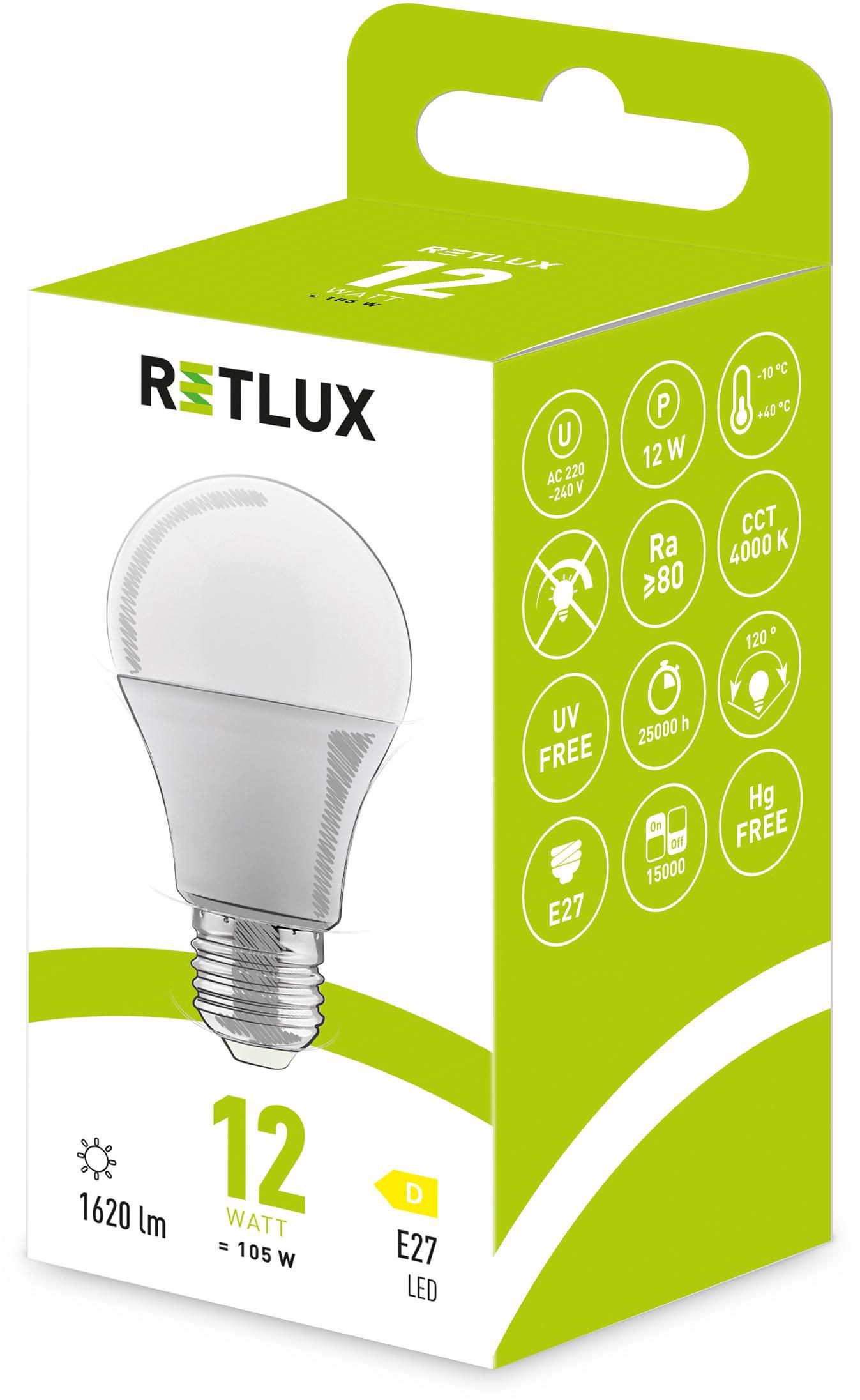 Elektro - Retlux Led žárovka RLL 607 A60 E27 bulb 12W CW D