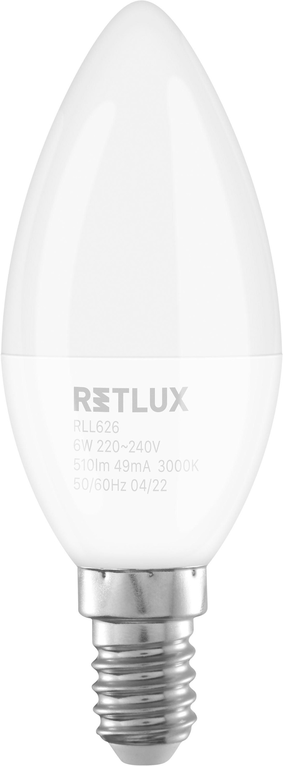 Elektro - Retlux Led žárovka RLL 626 C37 E14 candle  6W WW D
