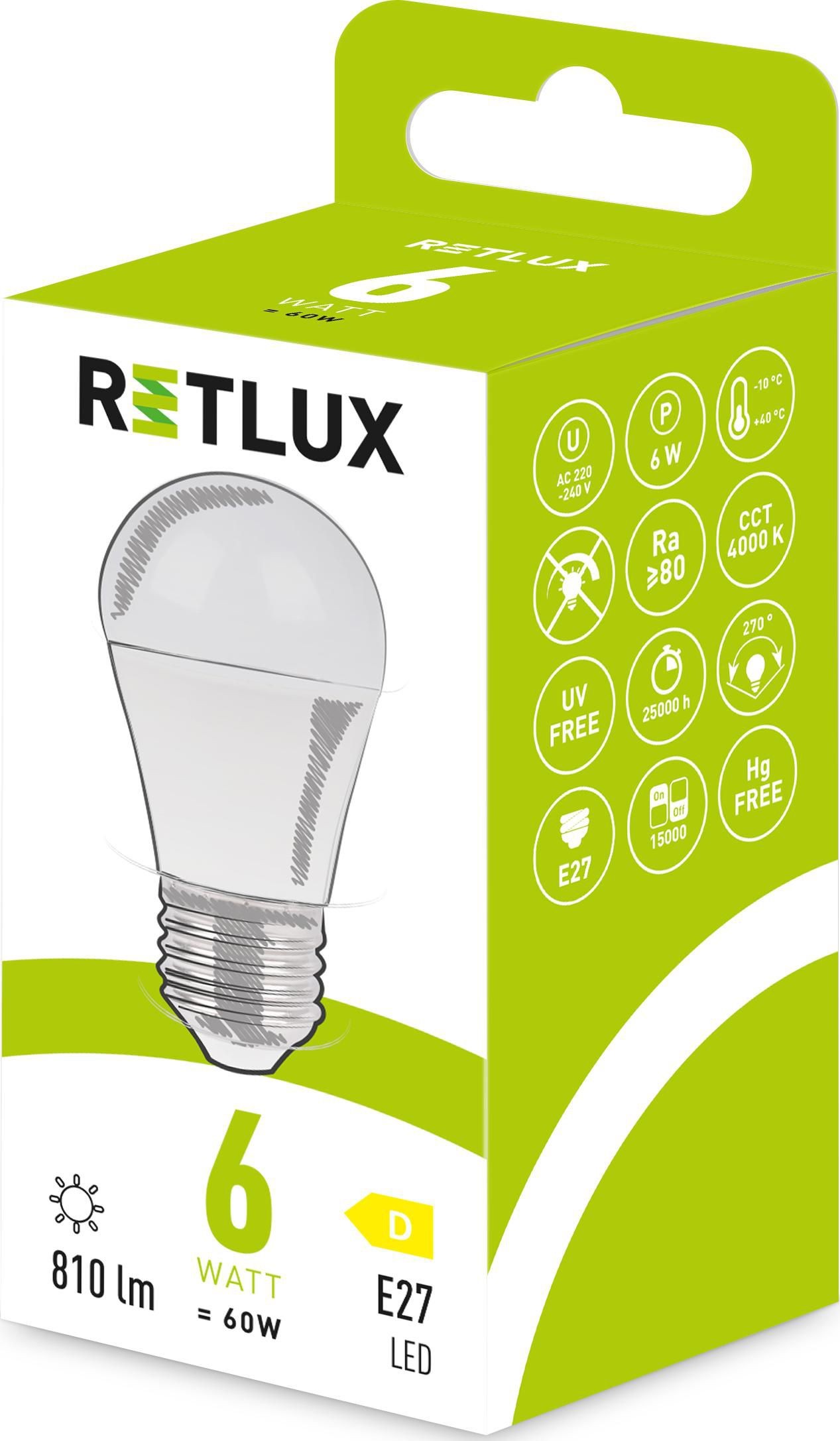 Elektro - Retlux Led žárovka RLL 639 G45 E27 miniG 6W CW D
