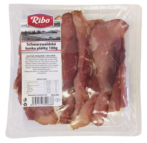 Uzeniny a lahůdky - Ribo Schwarzwaldská šunka plátky OA 100g