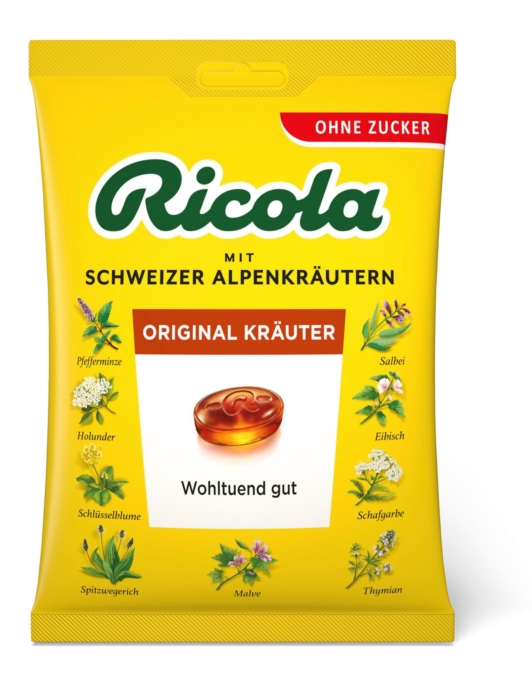 Trvanlivé potraviny - Ricola Bylinný originál Švýcarské bylinné bonbóny bez cukru  75g