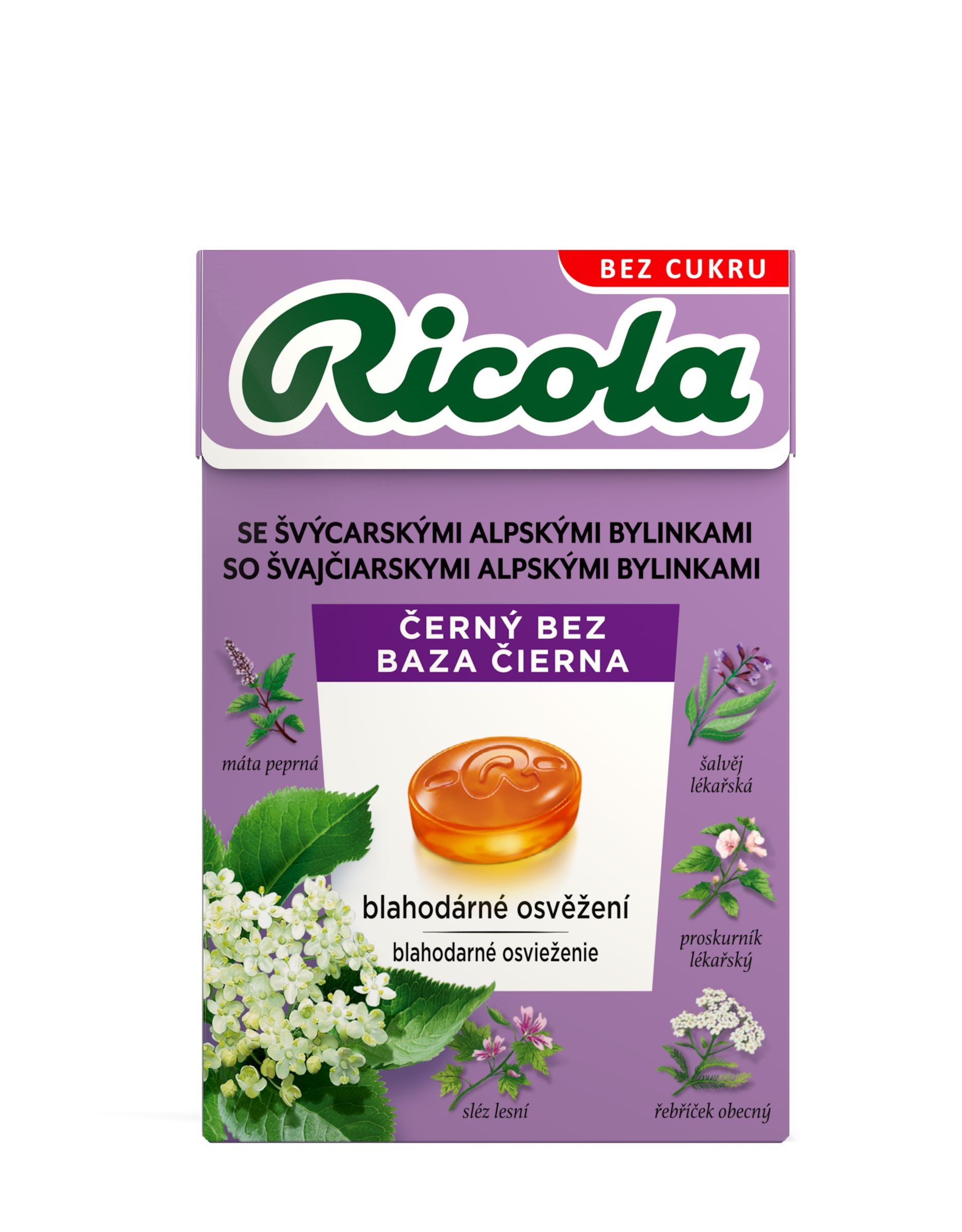 Trvanlivé potraviny - Ricola Černý bez Švýcarské bylinné bonbóny, bez cukru 40 g