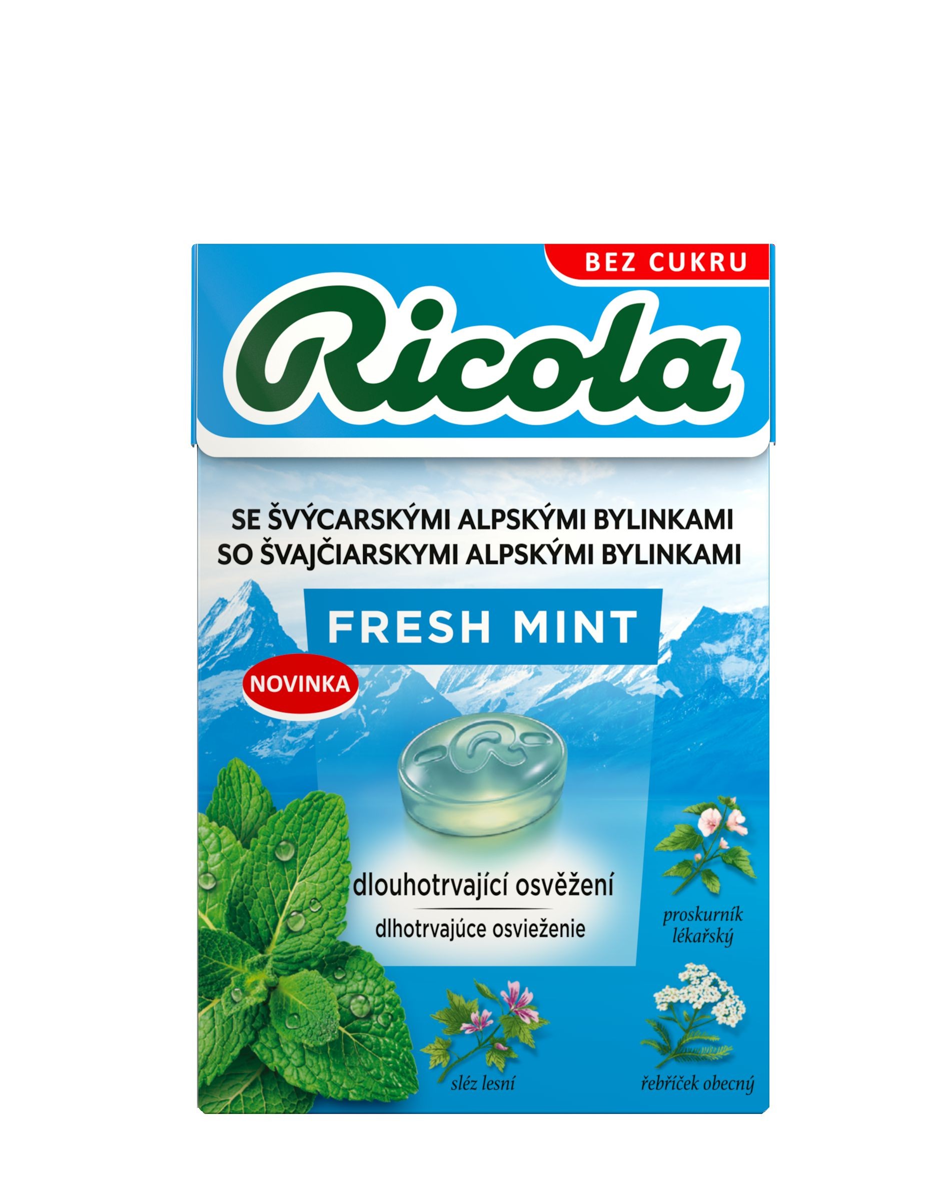 Trvanlivé potraviny - Ricola Fresh mint Švýcarské bylinné bonbóny bez cukru 40g