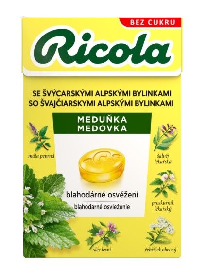 Trvanlivé potraviny - Ricola Meduňka Švýcarské bylinné bonbóny bez cukru 40 g