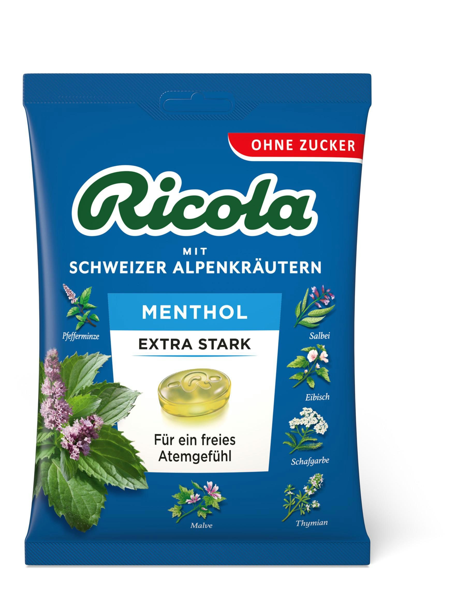 Trvanlivé potraviny - Ricola Mentol Extra silný Švýcarské bylinné bonbóny bez cukru75g