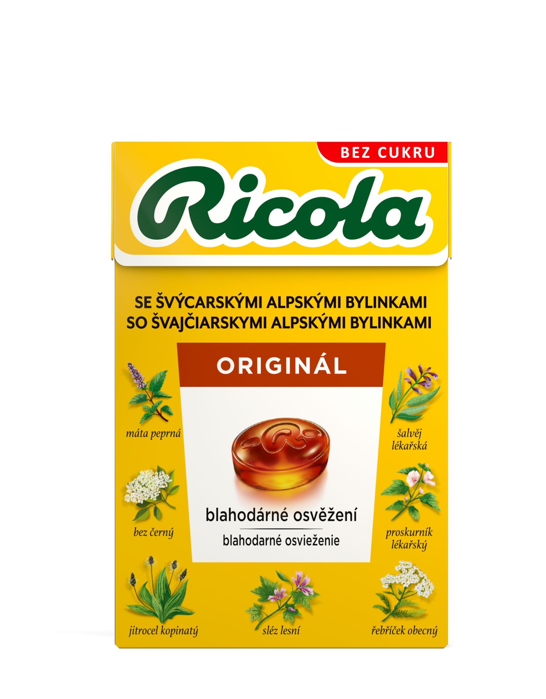 Trvanlivé potraviny - Ricola Originál bylinná směs Švýcarské bylinné bonbóny bez cukru 40 g