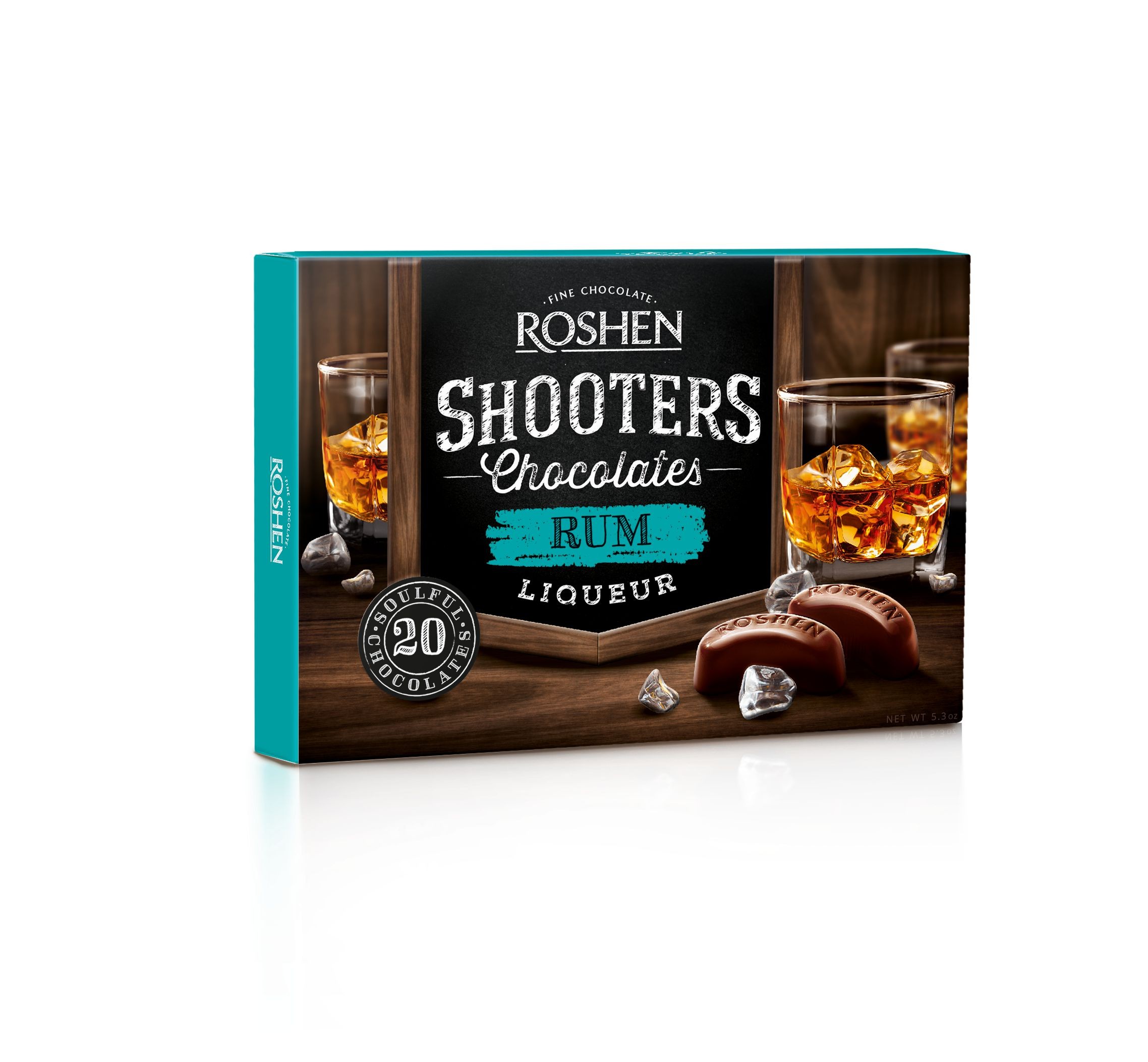 Trvanlivé potraviny - Roshen Shooters Bonboniéra z hořké čokolády s náplní rumového likéru 150g
