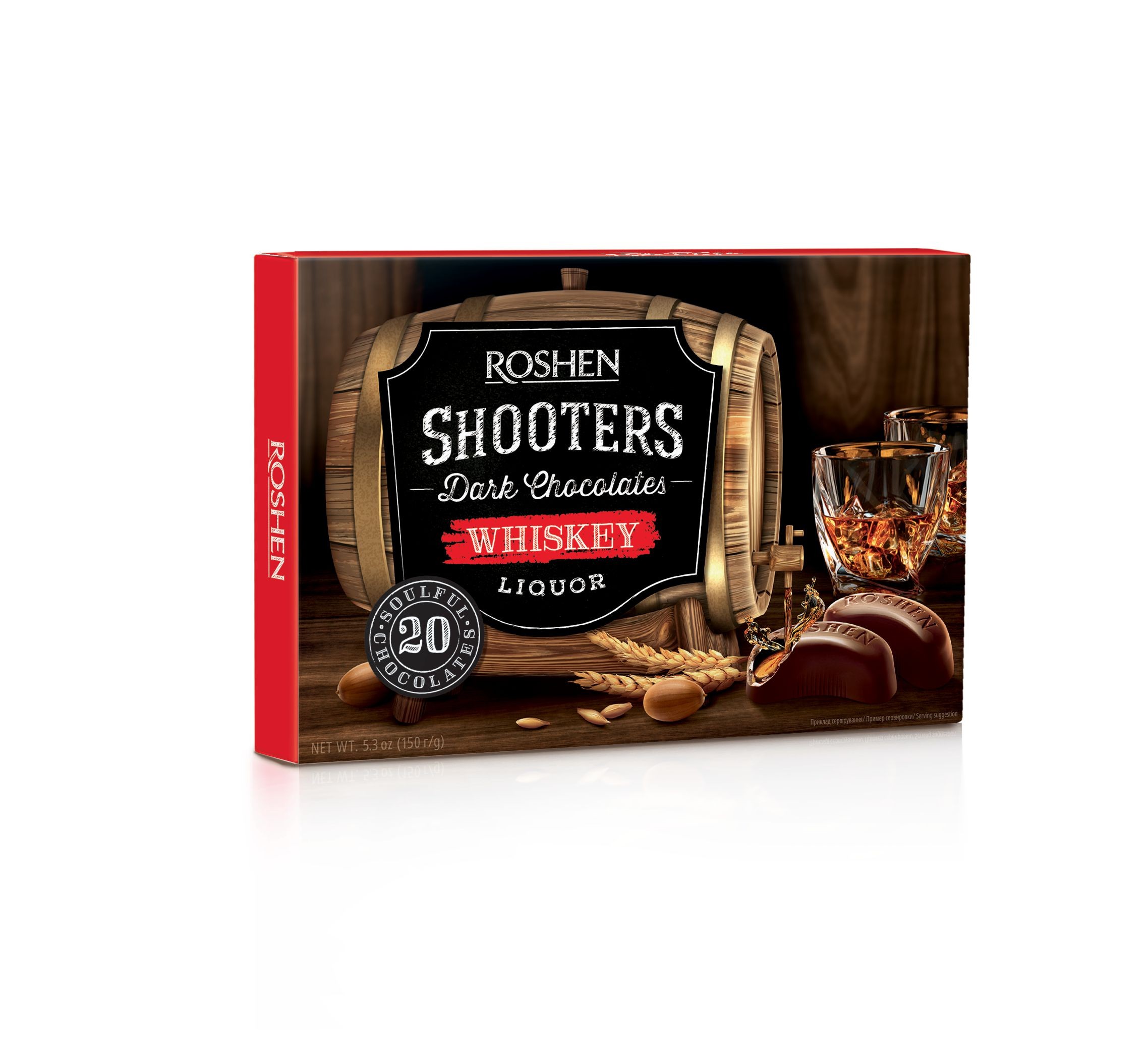 Trvanlivé potraviny - Roshen Shooters Bonboniéra z hořké čokolády s náplní whiskey 150g