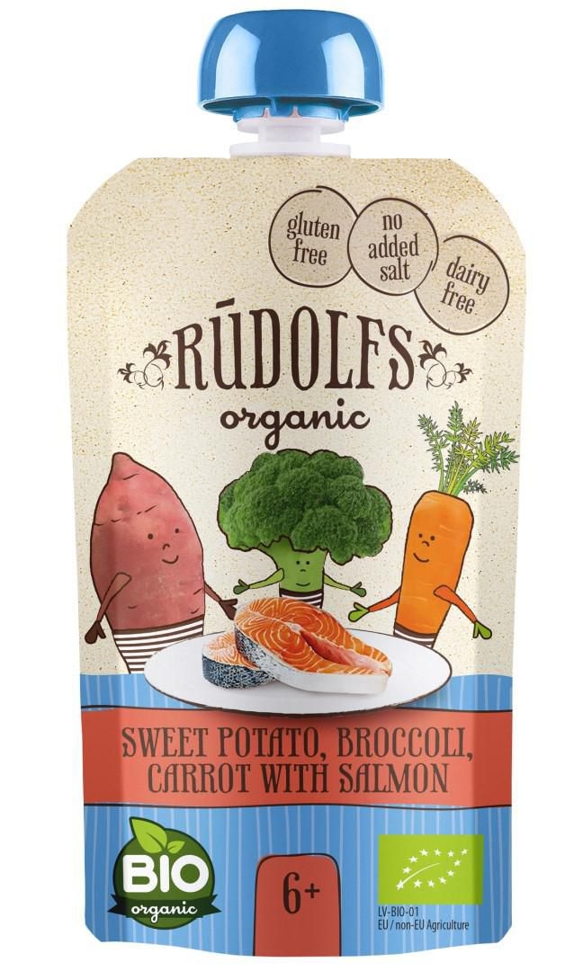 Zdravý svět - Rudolfs BIO kapsička, Batáty, brokolice, mrkev s lososem 110 g