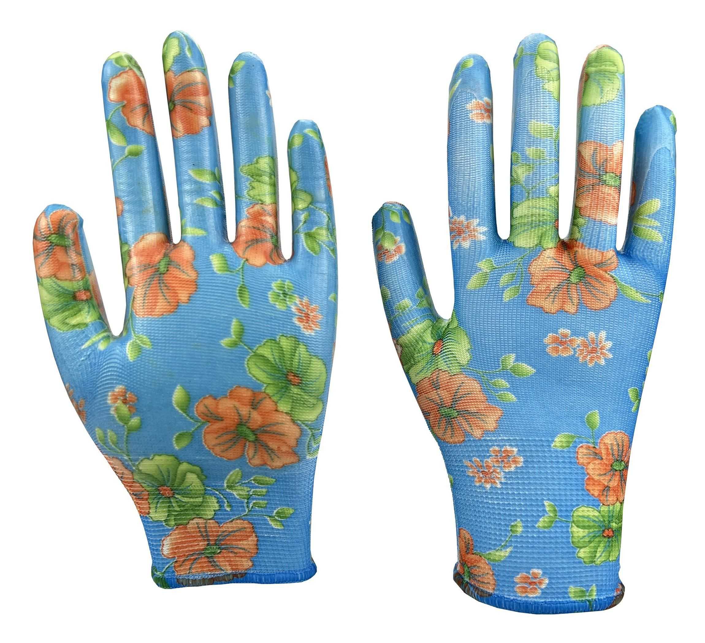 Domácnost a Zahrada - Rukavice zahradní vel. 10 NITRILE flowers blue