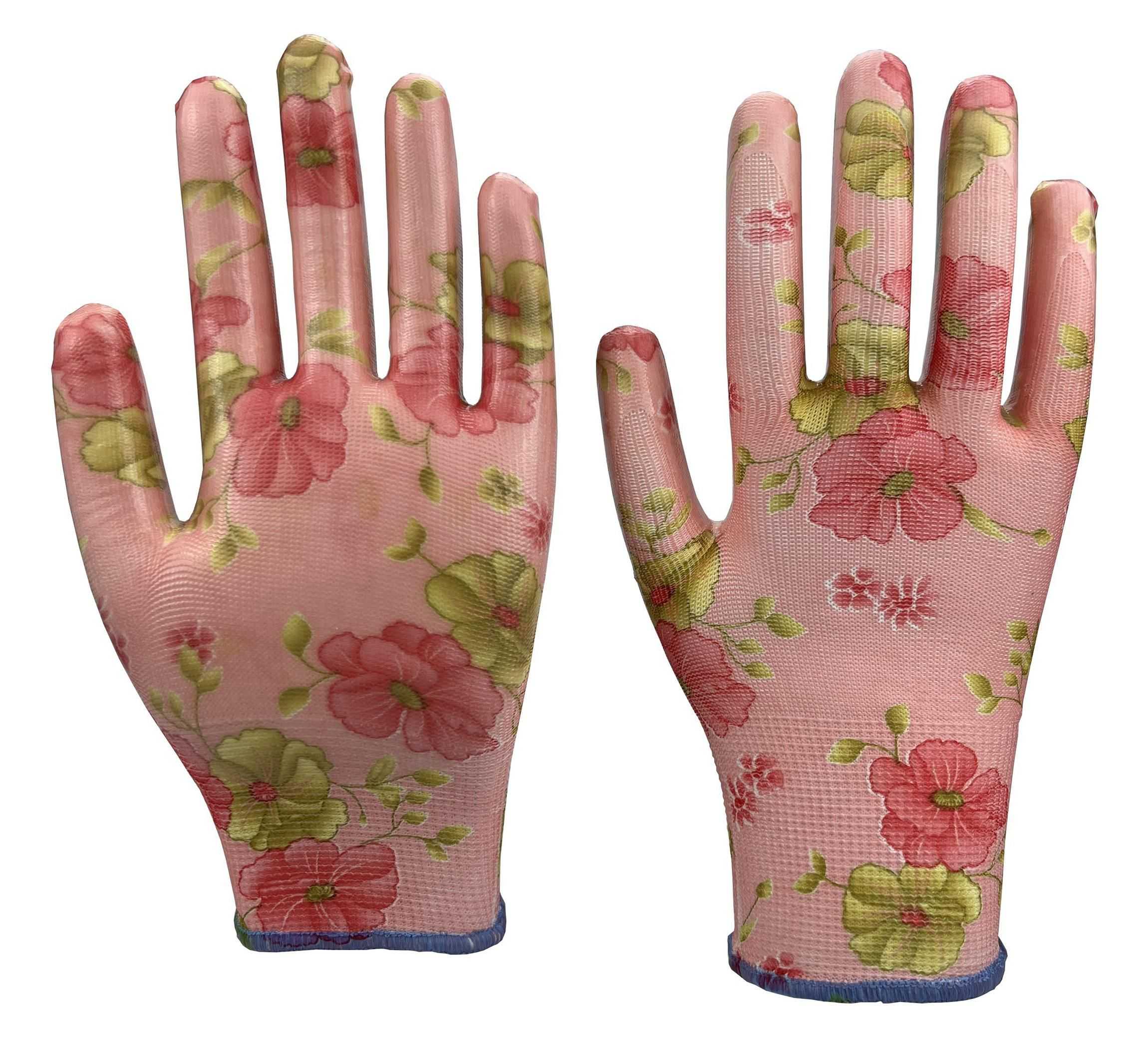 Domácnost a Zahrada - Rukavice zahradní vel. 8 NITRILE flowers pink