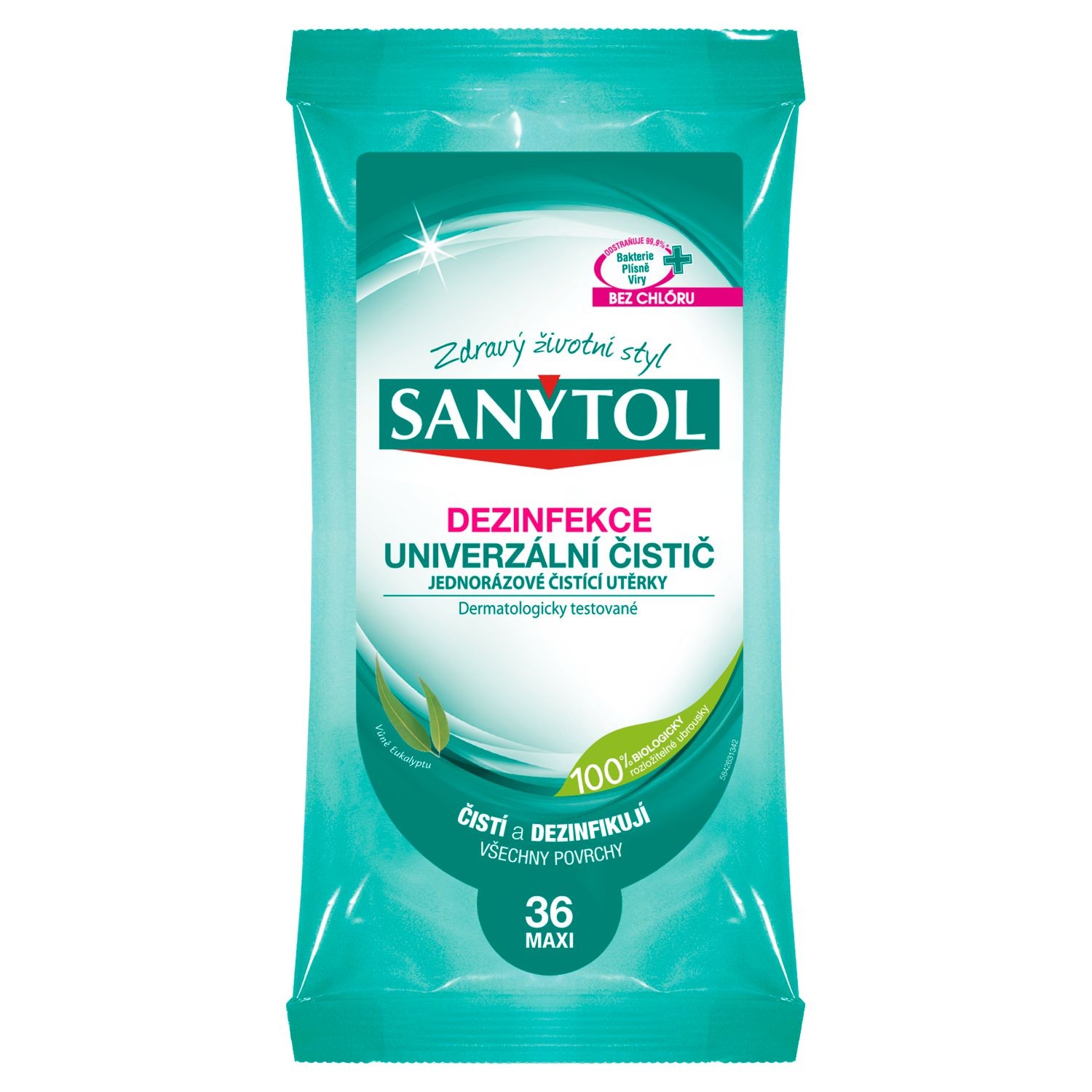 Drogerie a kosmetika - Sanytol Dezinfekce jednorázové čistící utěrky vůně eukalyptu 36 ks