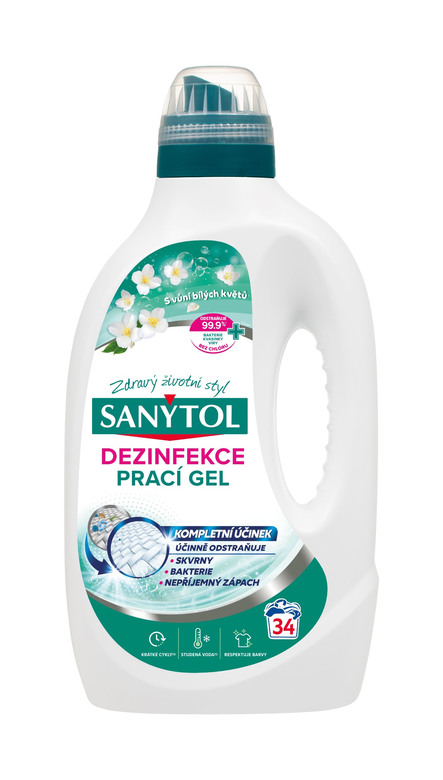 Drogerie a kosmetika - Sanytol dezinfekční prací gel květinová vůně 1,7 l 34 praní