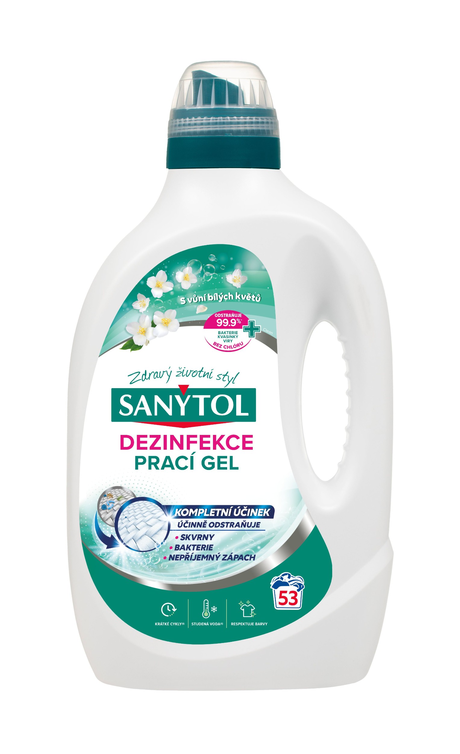 Drogerie a kosmetika - Sanytol dezinfekční prací gel s vůní bílých květů 2,65 l 53 dávek