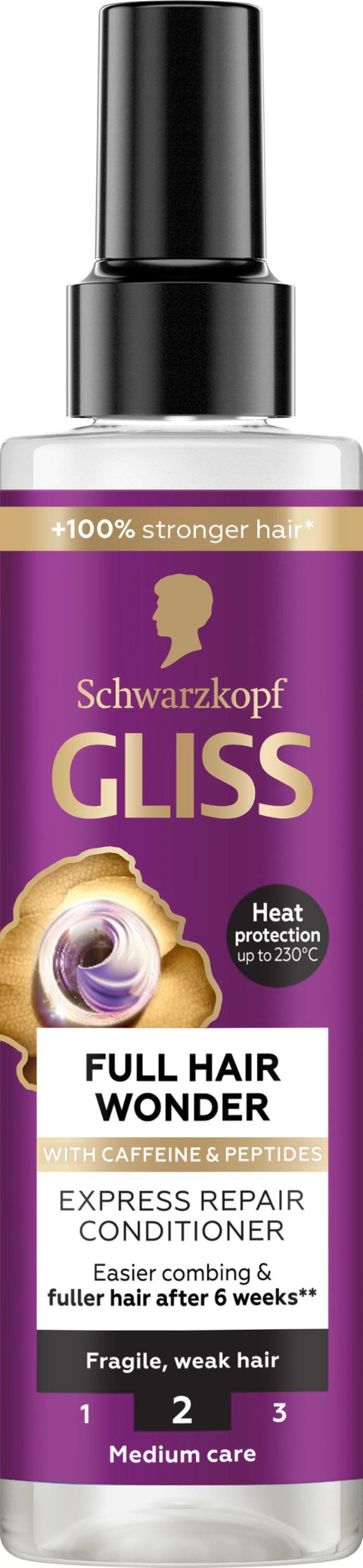 Drogerie a kosmetika - Schwarzkopf Gliss Full Hair Wonder bezoplachový kondicionér s kofeinem pro křehké, slabé vlasy 200ml