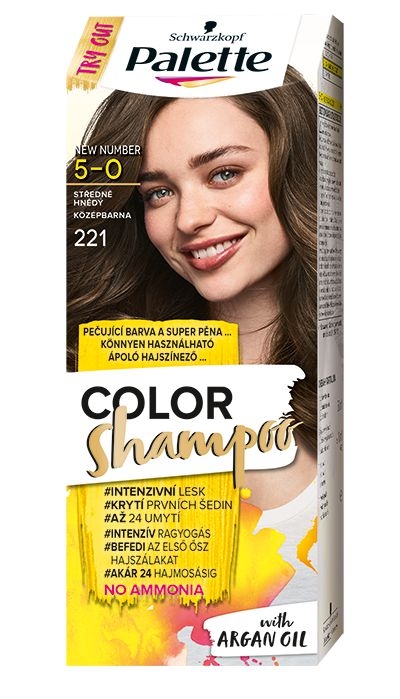 Drogerie a kosmetika - Schwarzkopf Palette Color Shampoo barva na vlasy středně hnědý 221 50 ml
